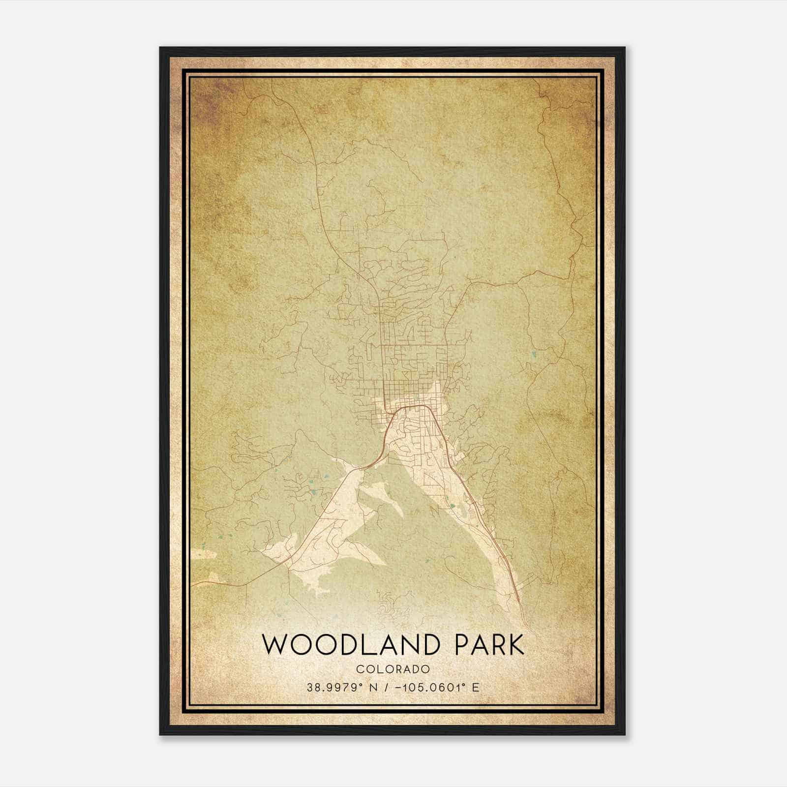 Vintage Woodland Park Colorado Map Poster, Modern Home Decor Wall Art Print