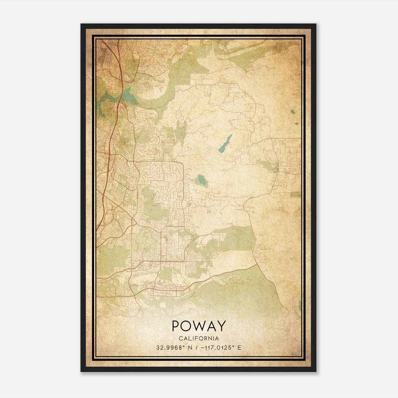 Vintage Poway California Map Poster, Modern Home Decor Wall Art Print