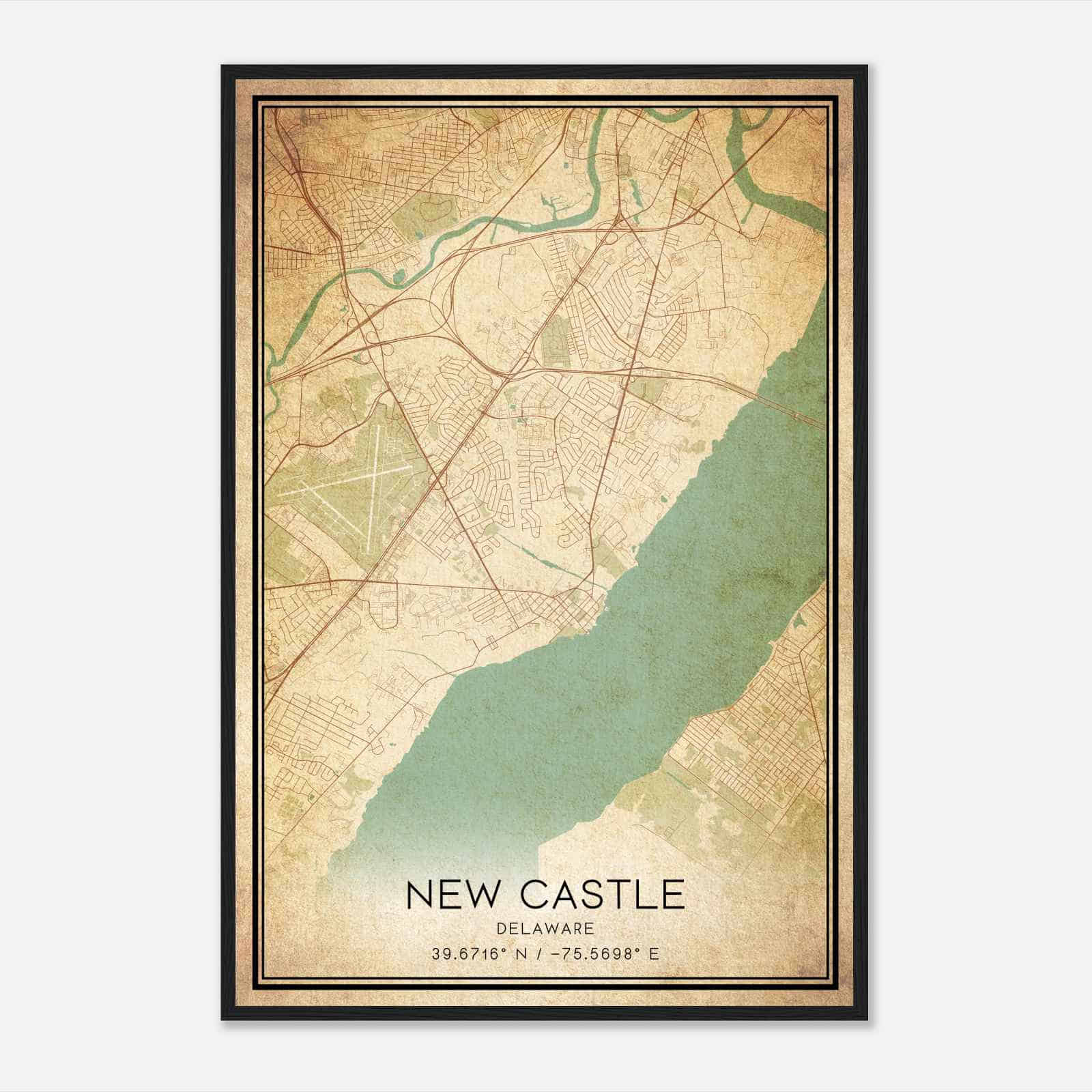 Vintage New Castle Delaware Map Poster, Modern Home Decor Wall Art Print