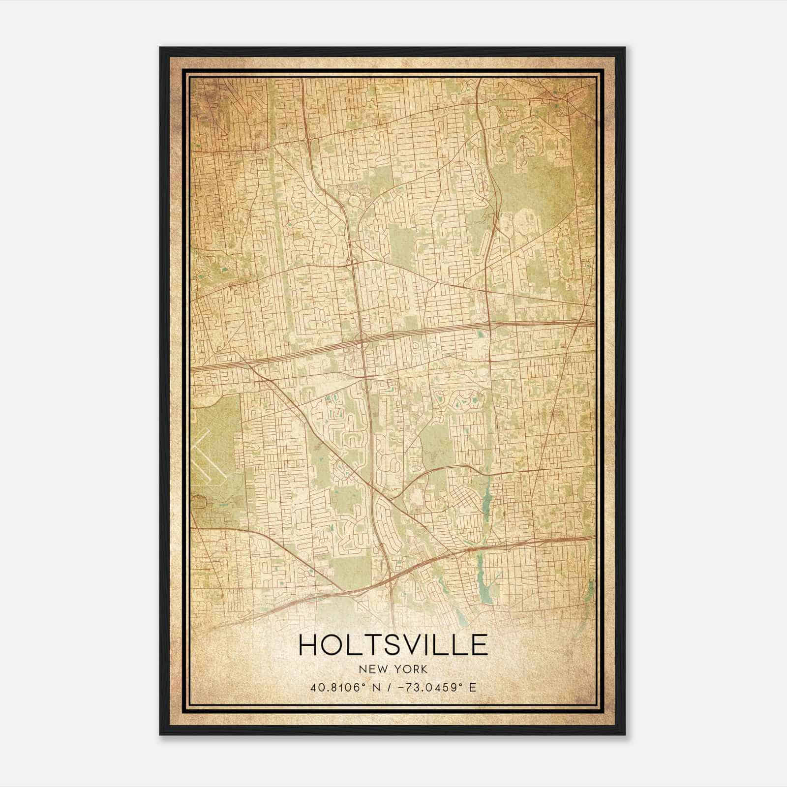 Vintage Holtsville New York Map Poster, Modern Home Decor Wall Art Print
