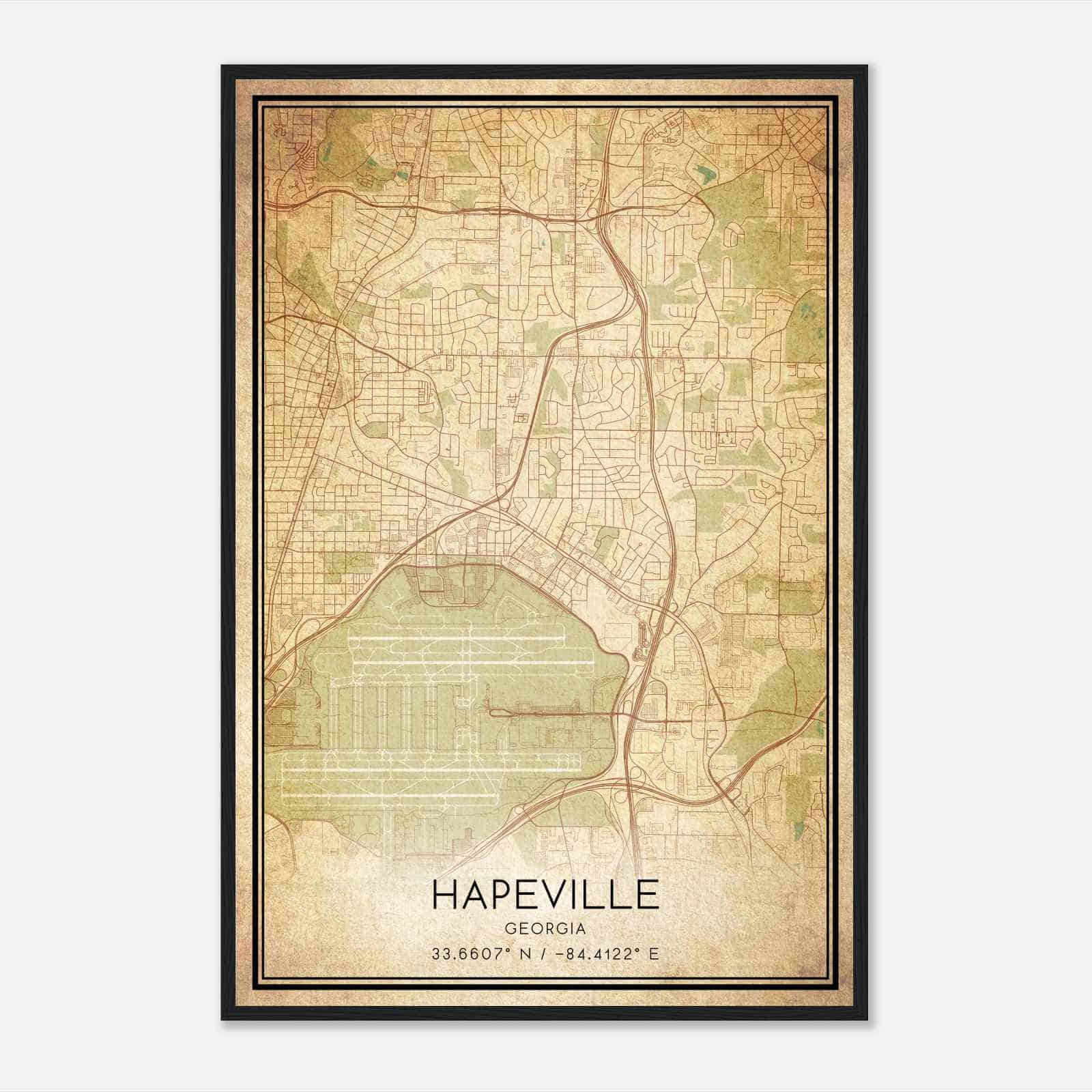 Vintage Hapeville Georgia Map Poster, Modern Home Decor Wall Art Print