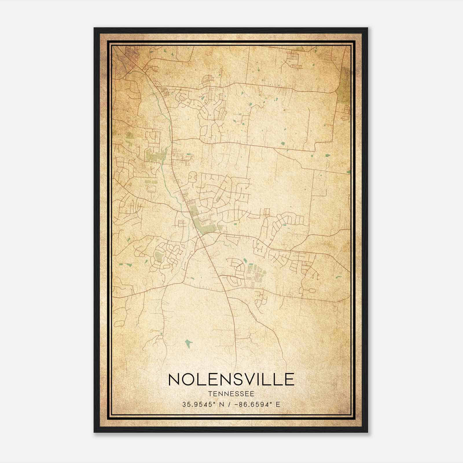 Vintage Nolensville Tennessee Map Poster, Modern Home Decor Wall Art Print
