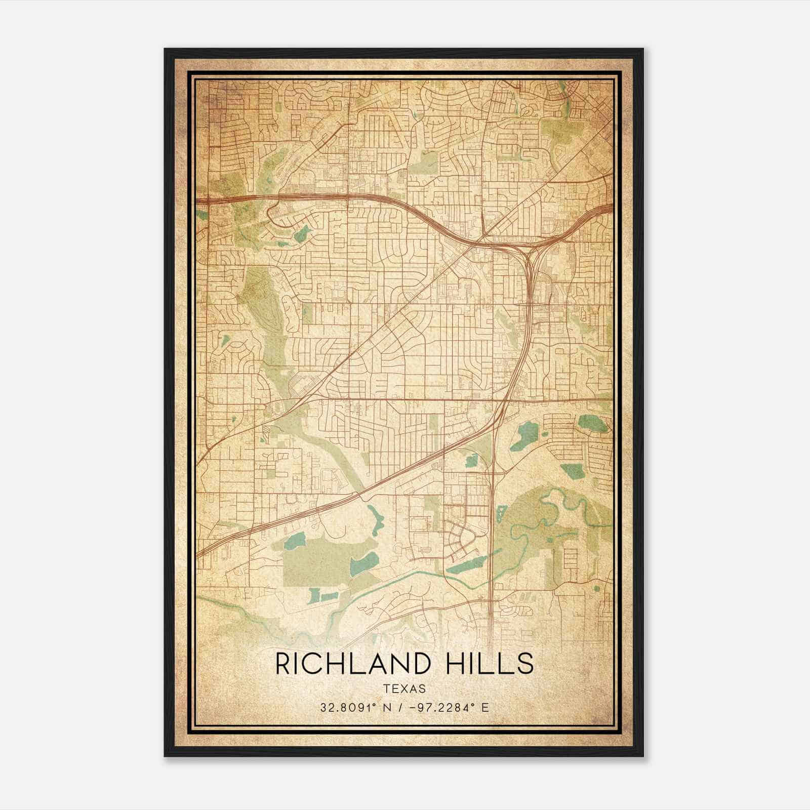 Vintage Richland Hills Texas Map Poster, Modern Home Decor Wall Art Print