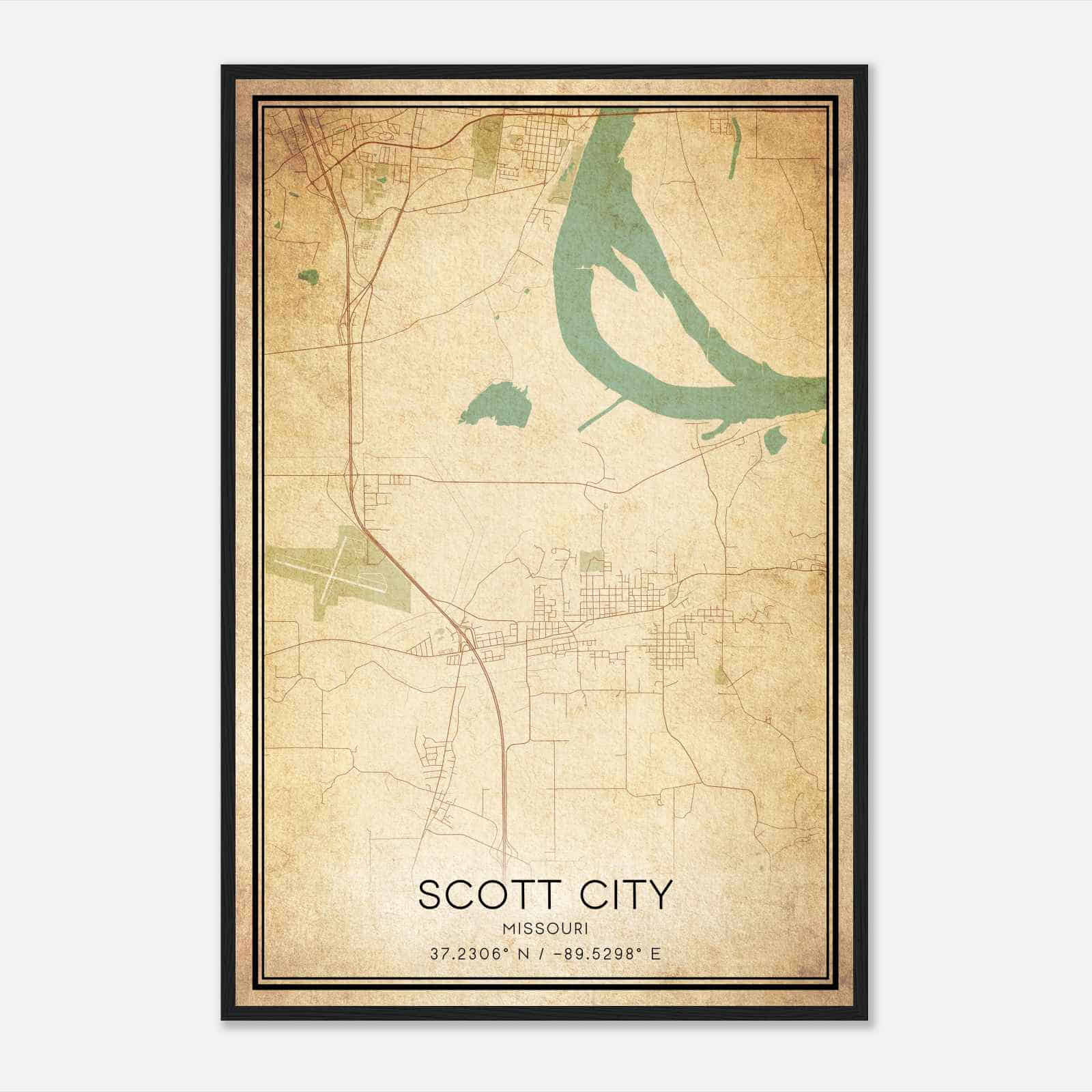Vintage Scott City Missouri Map Poster, Modern Home Decor Wall Art Print