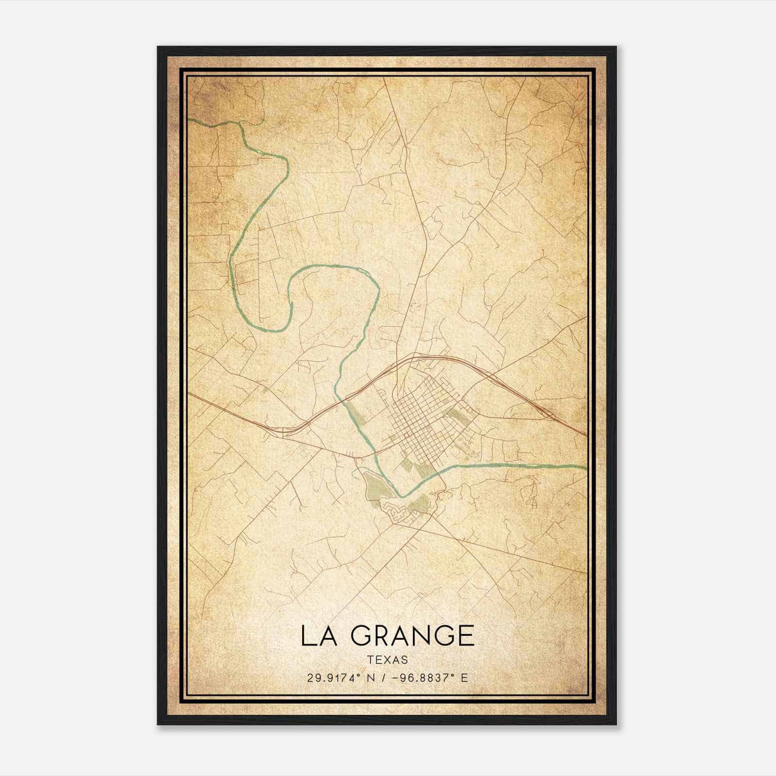 Vintage La Grange Texas Map Poster, Modern Home Decor Wall Art Print