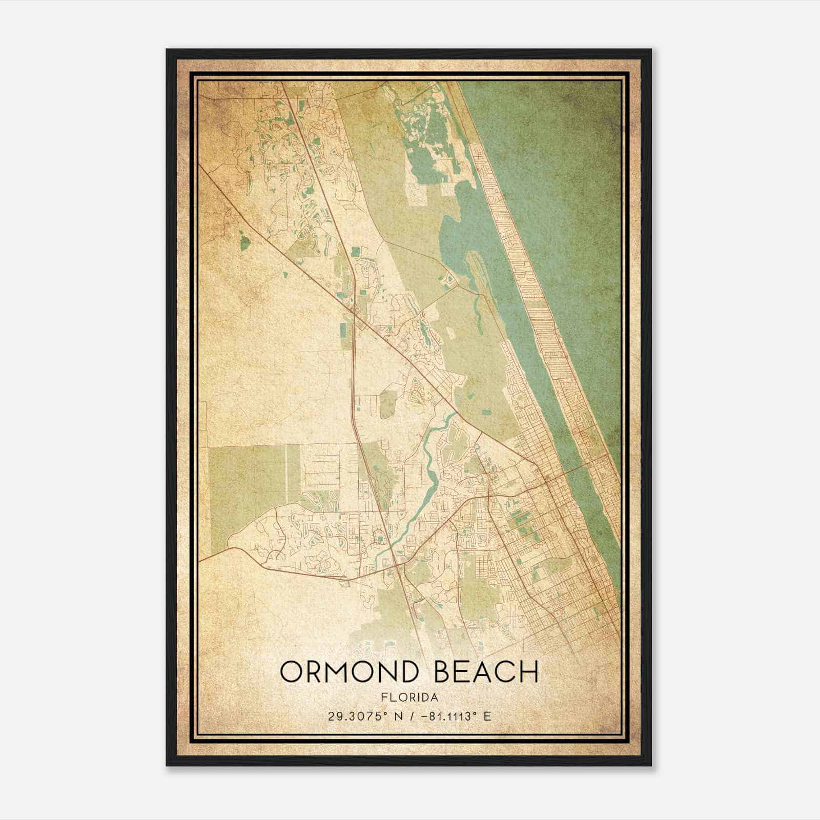 Vintage Ormond Beach Florida Map Poster, Modern Home Decor Wall Art Print