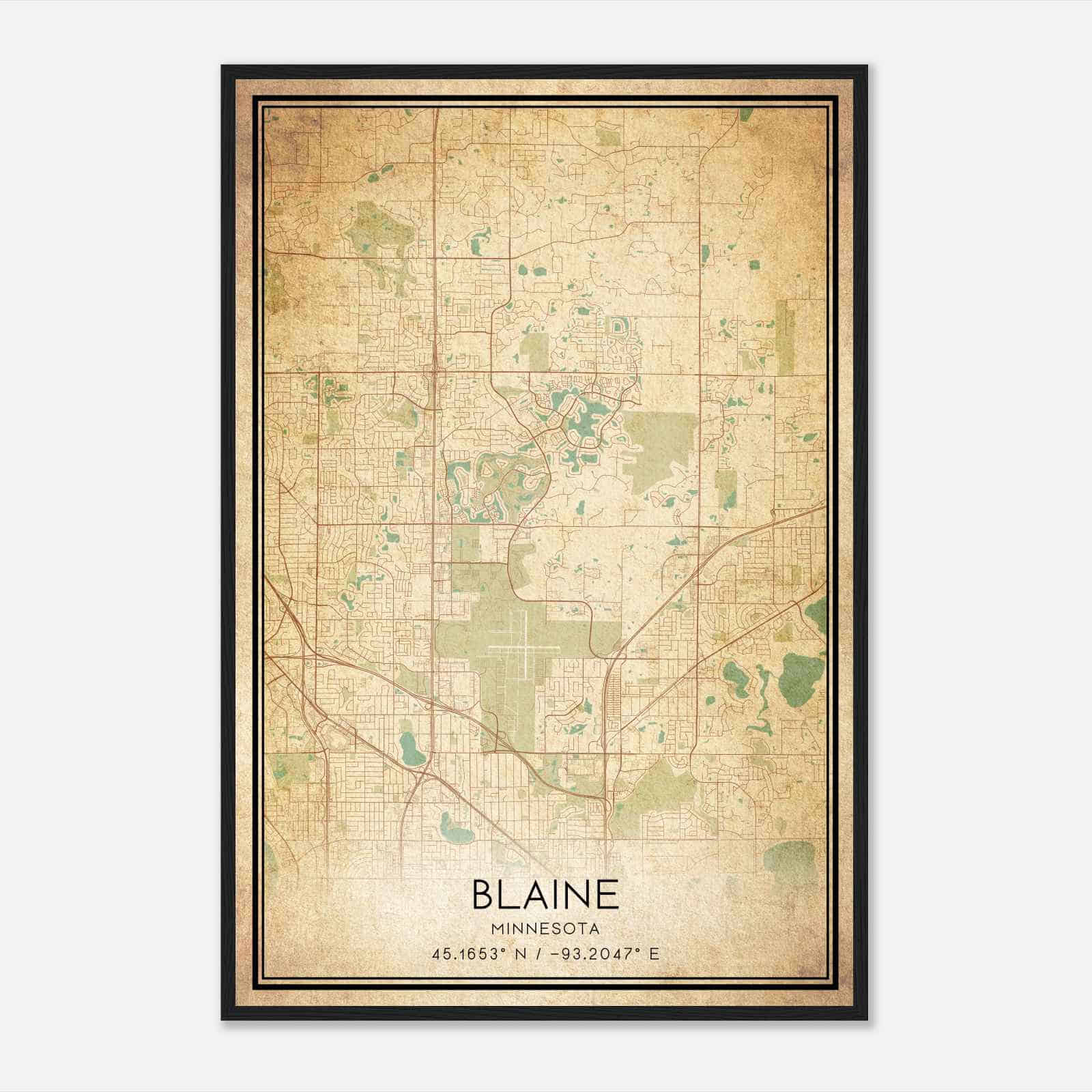 Vintage Blaine Minnesota Map Poster, Modern Home Decor Wall Art Print