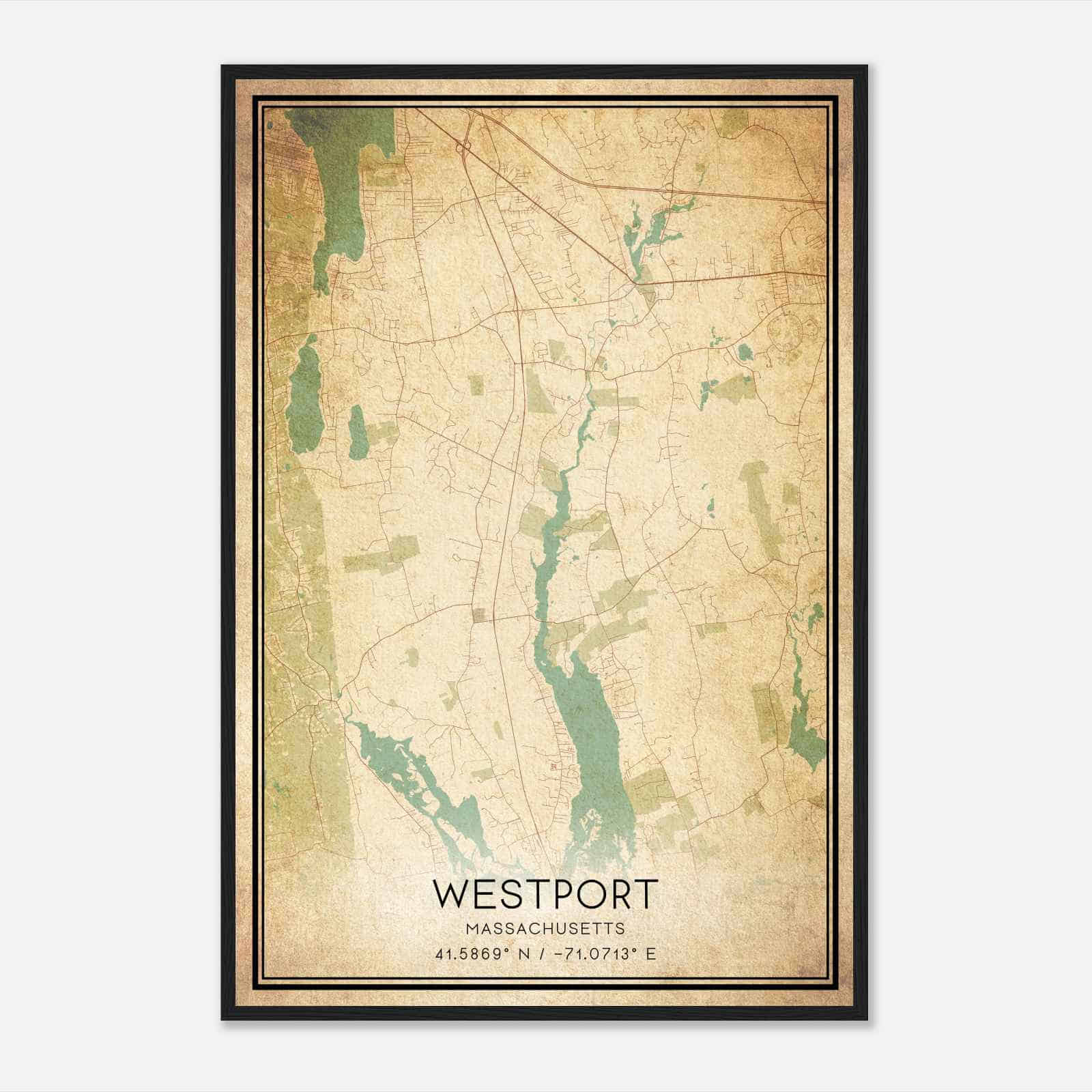 Vintage Westport Massachusetts Map Poster, Modern Home Decor Wall Art Print