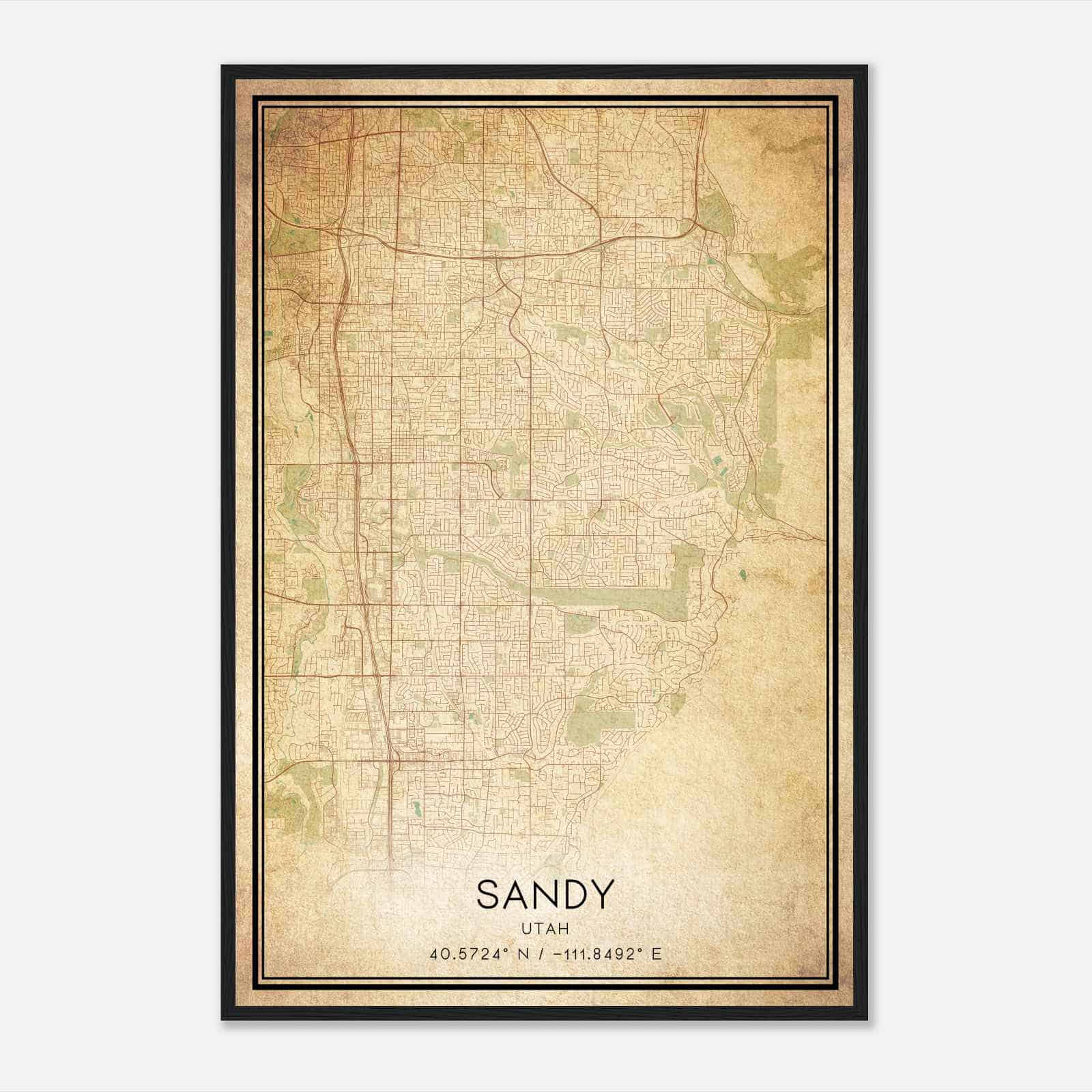 Vintage Sandy Utah Map Poster, Modern Home Decor Wall Art Print
