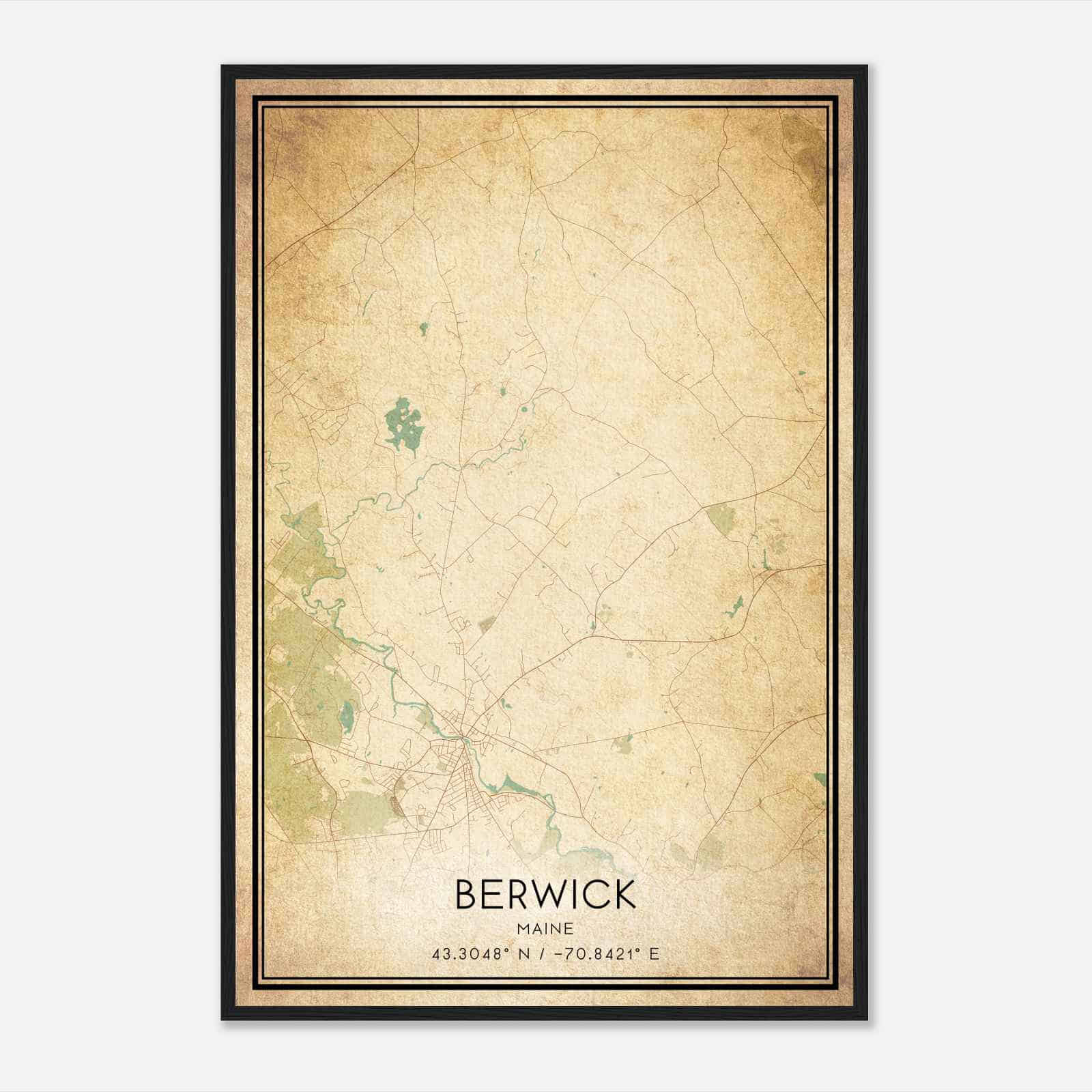 Vintage Berwick Maine Map Poster, Modern Home Decor Wall Art Print