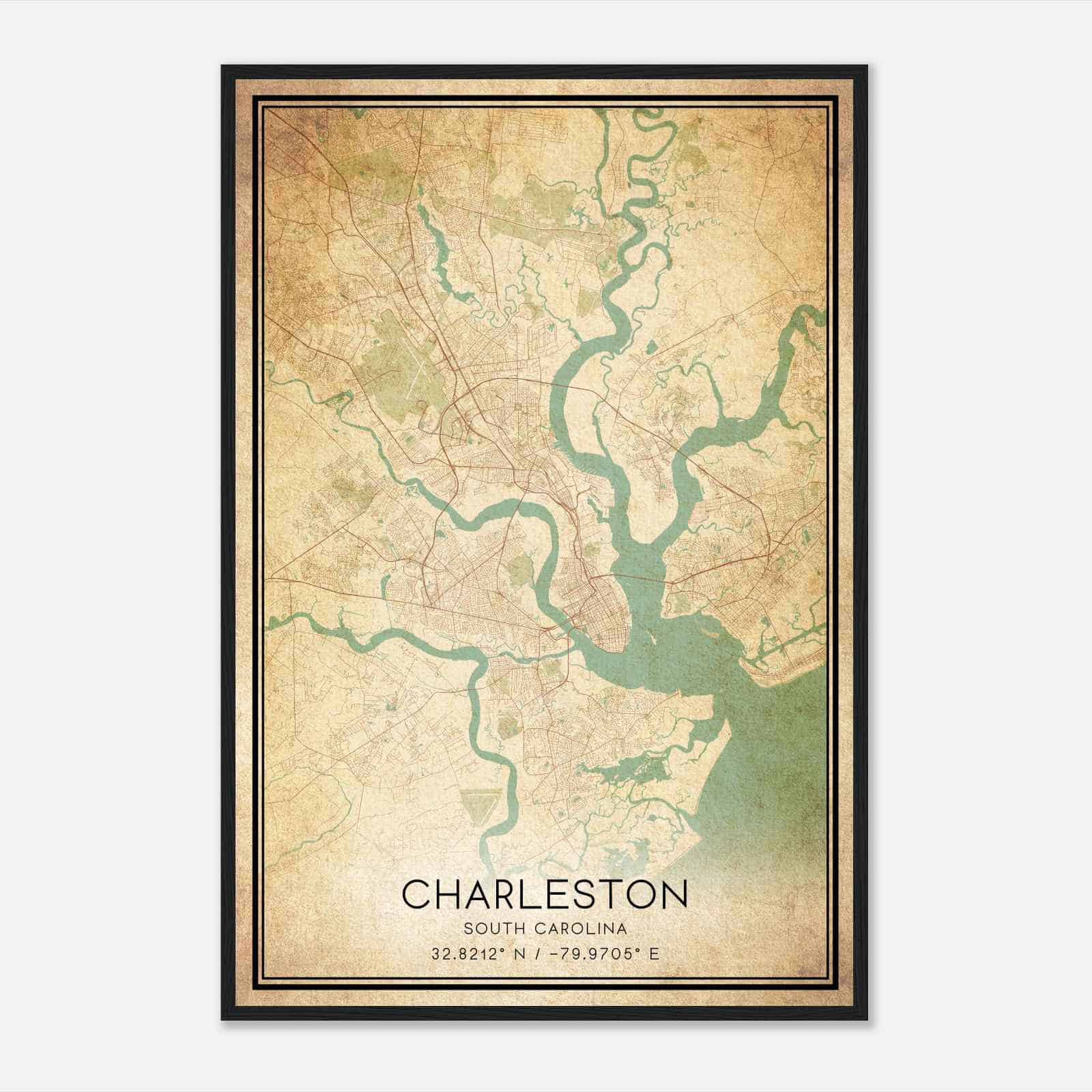 Vintage Charleston South Carolina Map Poster, Modern Home Decor Wall Art Print