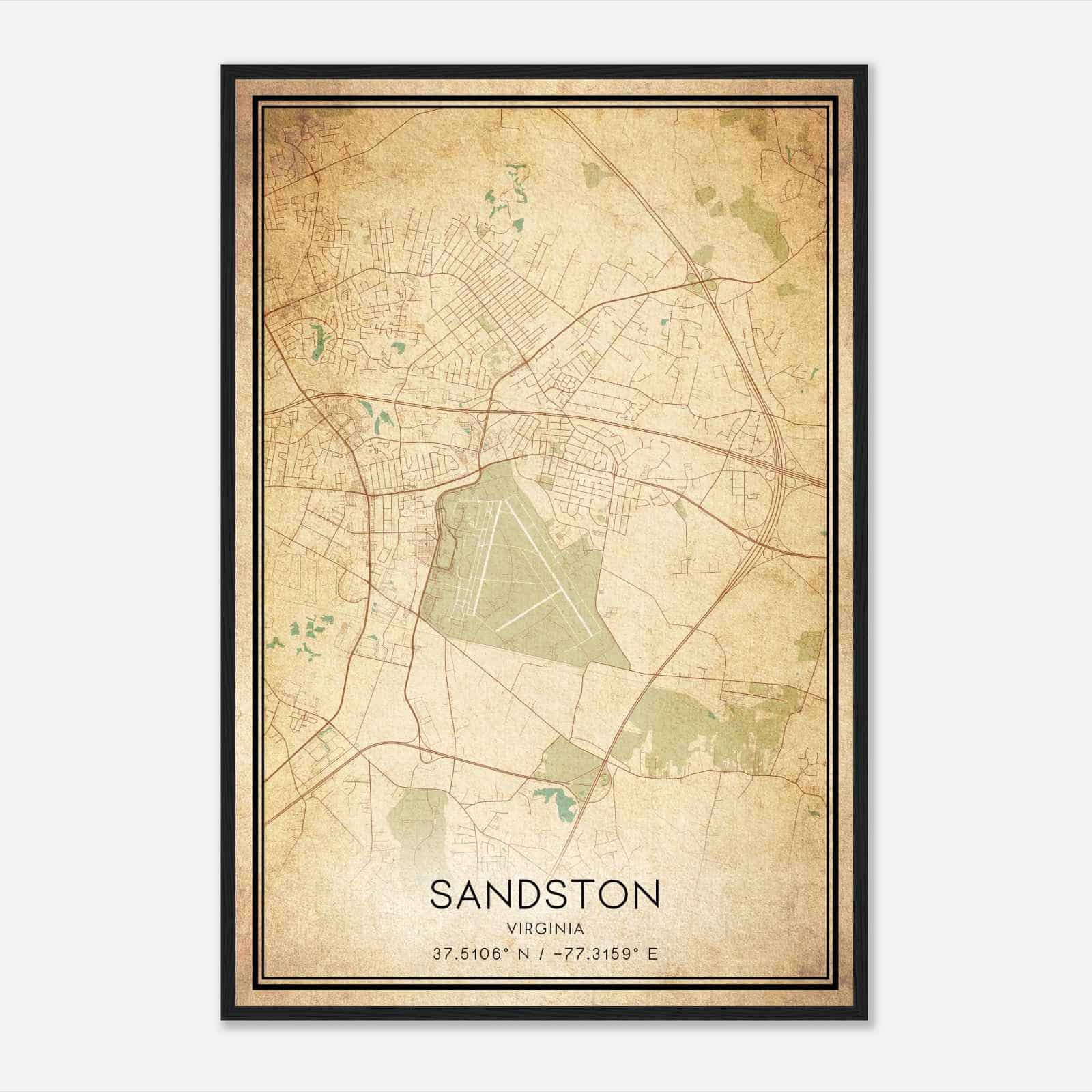 Vintage Sandston Virginia Map Poster, Modern Home Decor Wall Art Print