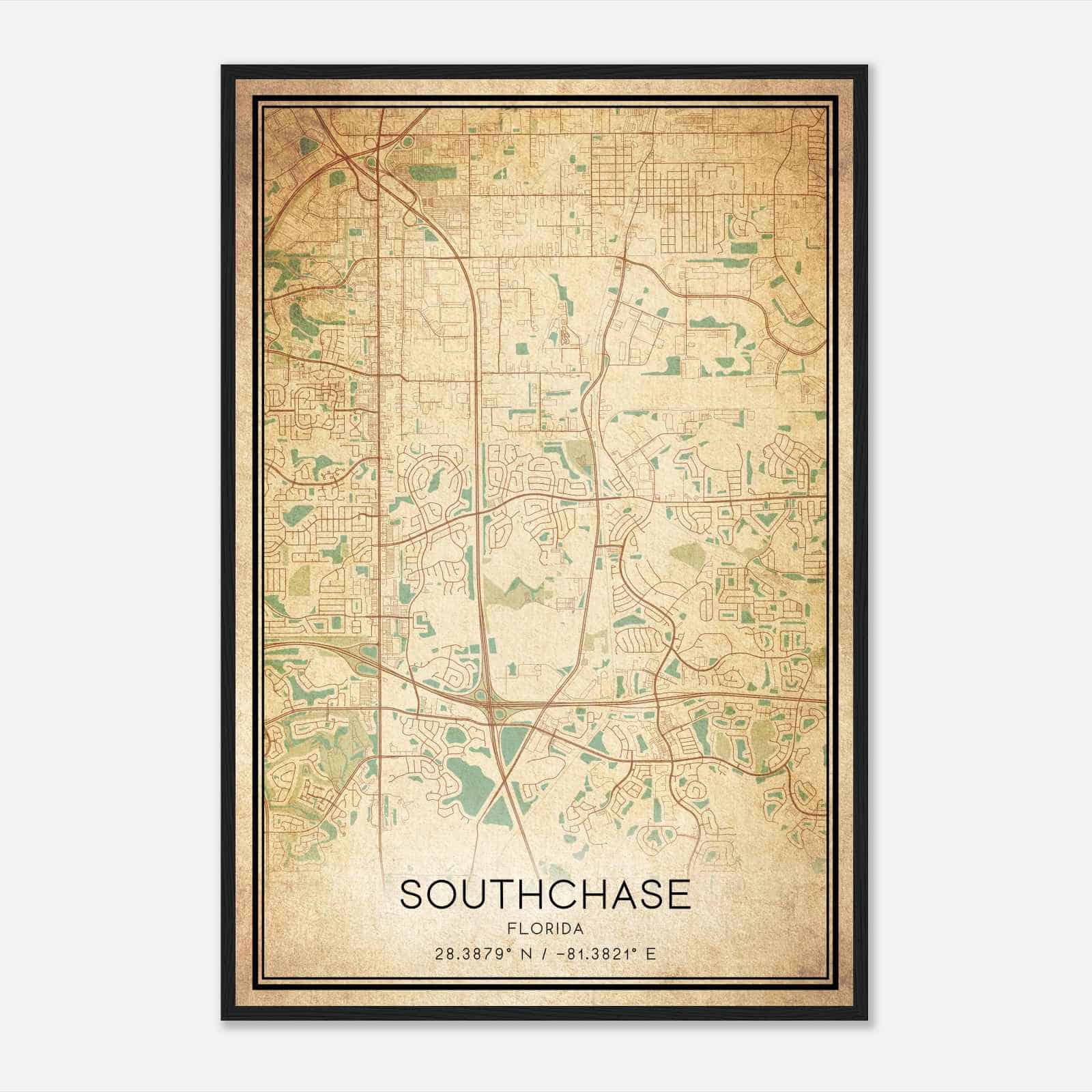 Vintage Southchase Florida Map Poster, Modern Home Decor Wall Art Print