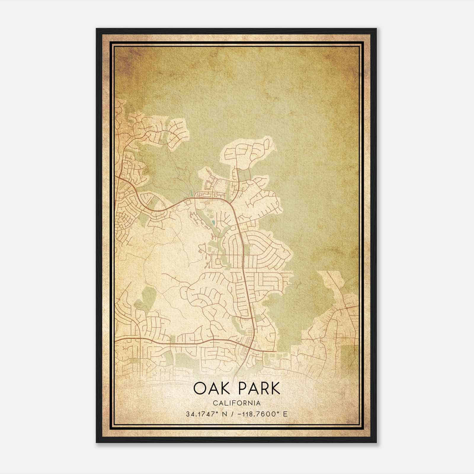 Vintage Oak Park California Map Poster, Modern Home Decor Wall Art Print