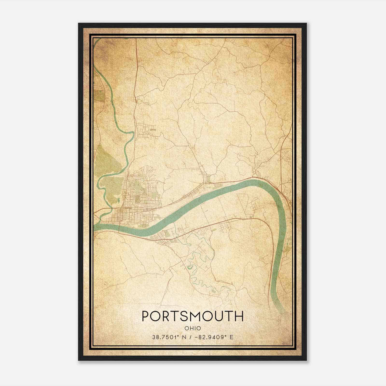 Vintage Portsmouth Ohio Map Poster, Modern Home Decor Wall Art Print