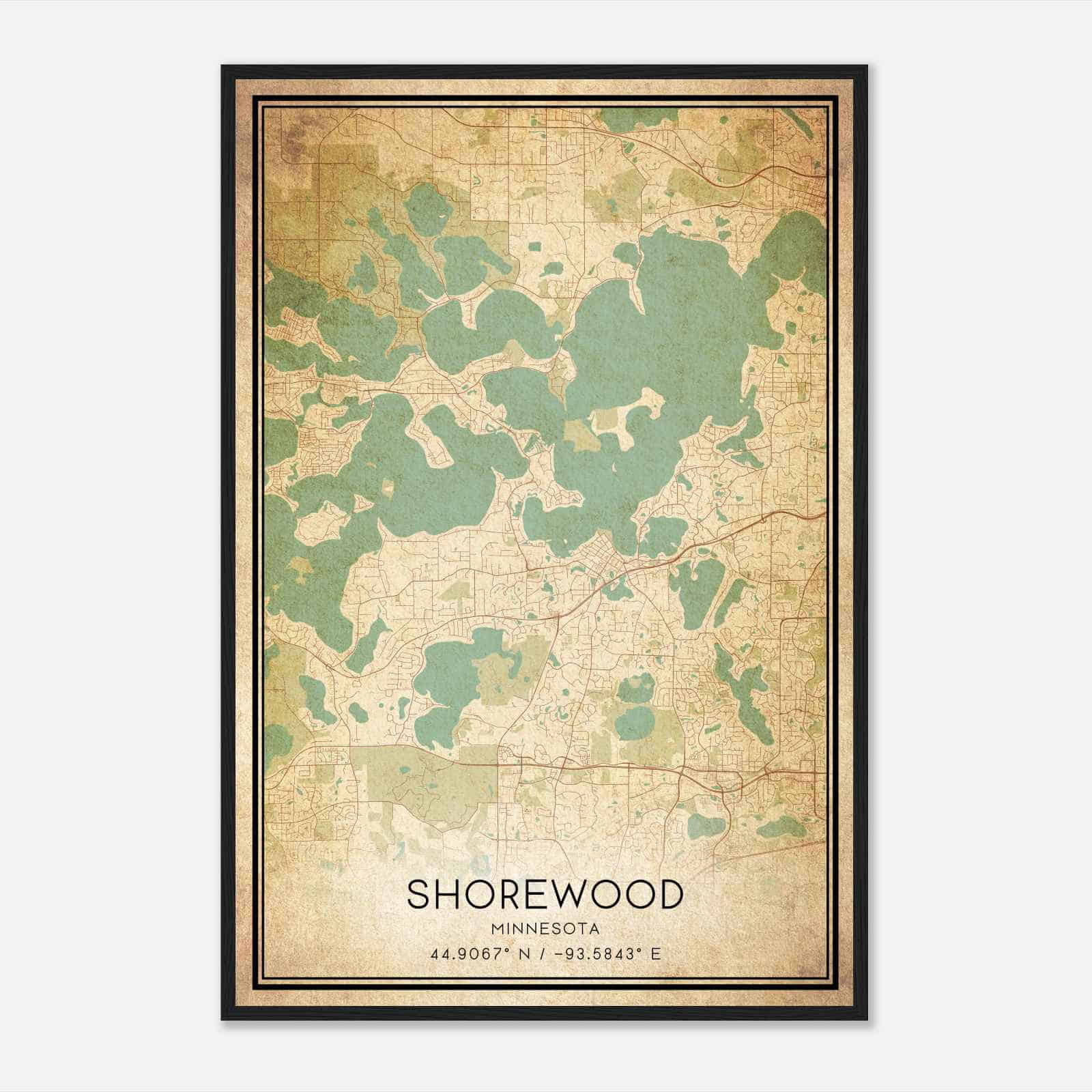 Vintage Shorewood Minnesota Map Poster, Modern Home Decor Wall Art Print