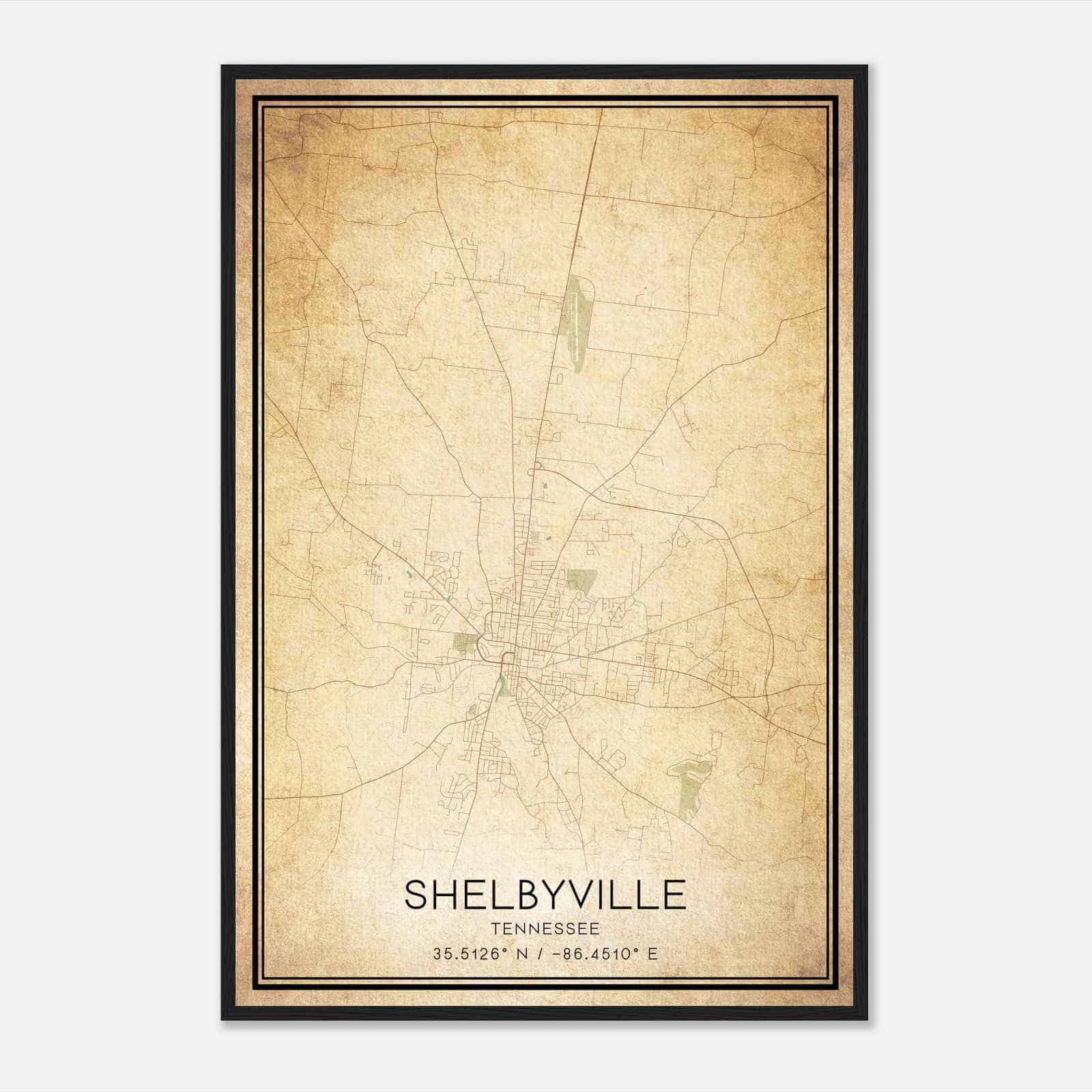Vintage Shelbyville Tennessee Map Poster, Modern Home Decor Wall Art Print
