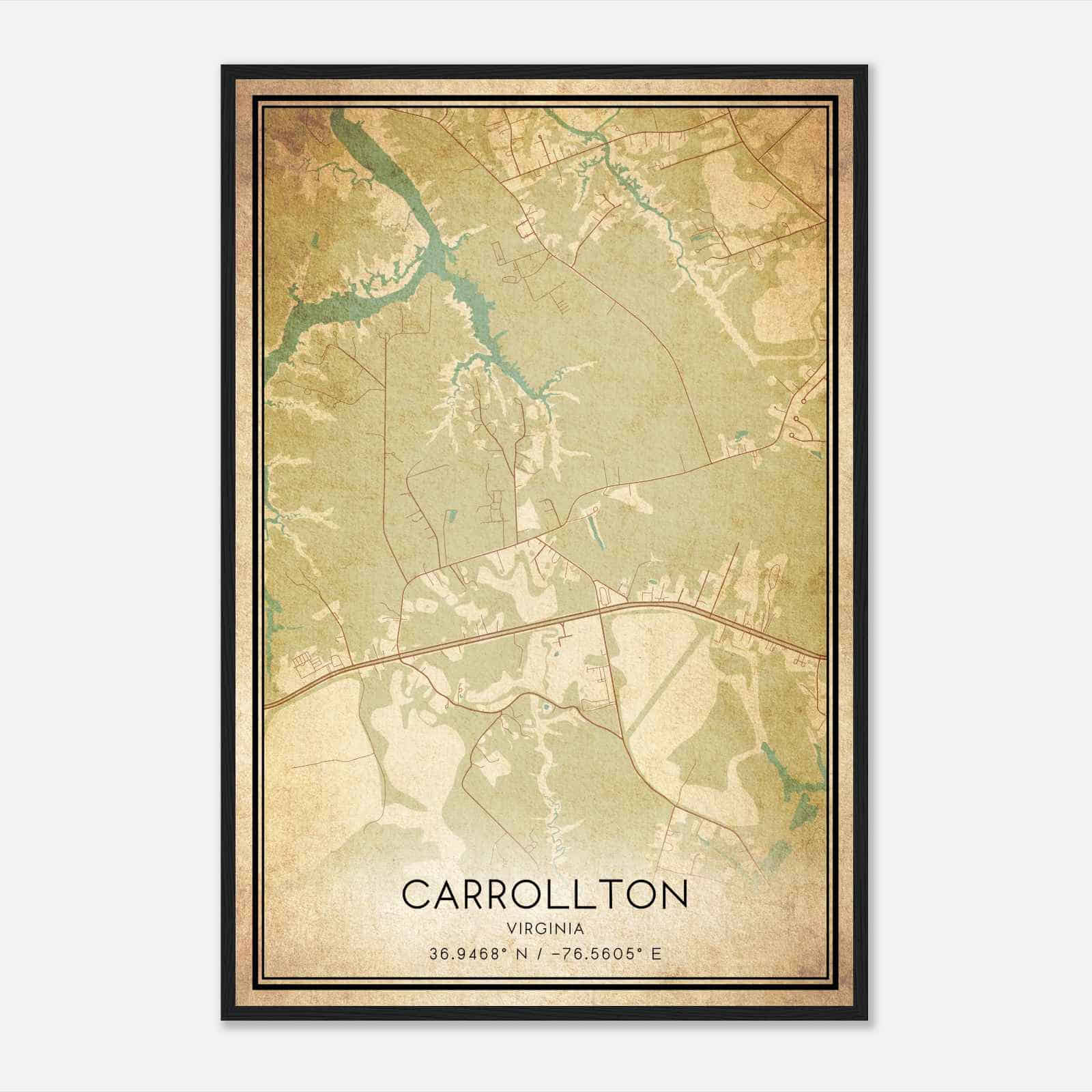 Vintage Carrollton Virginia Map Poster, Modern Home Decor Wall Art Print