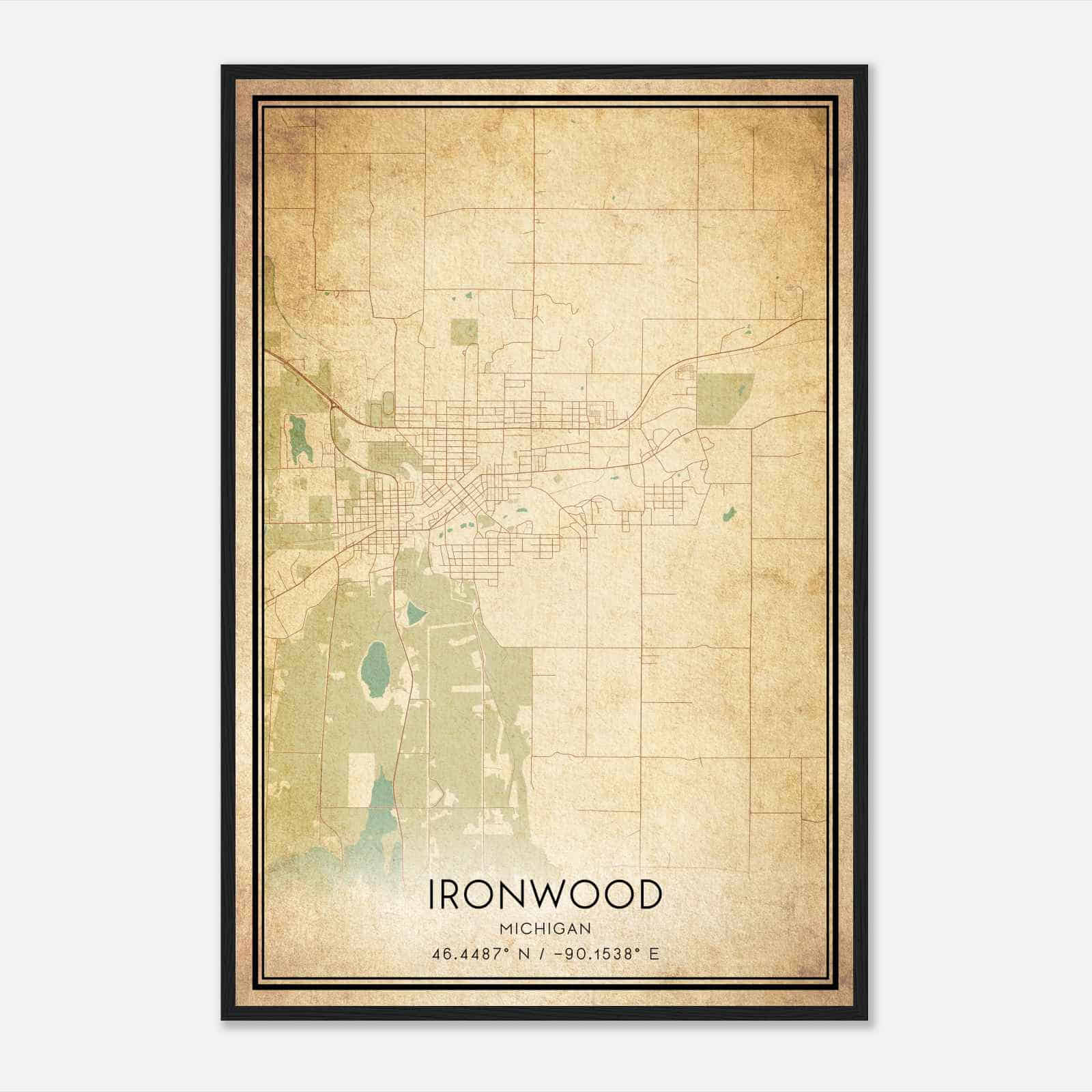 Vintage Ironwood Michigan Map Poster, Modern Home Decor Wall Art Print
