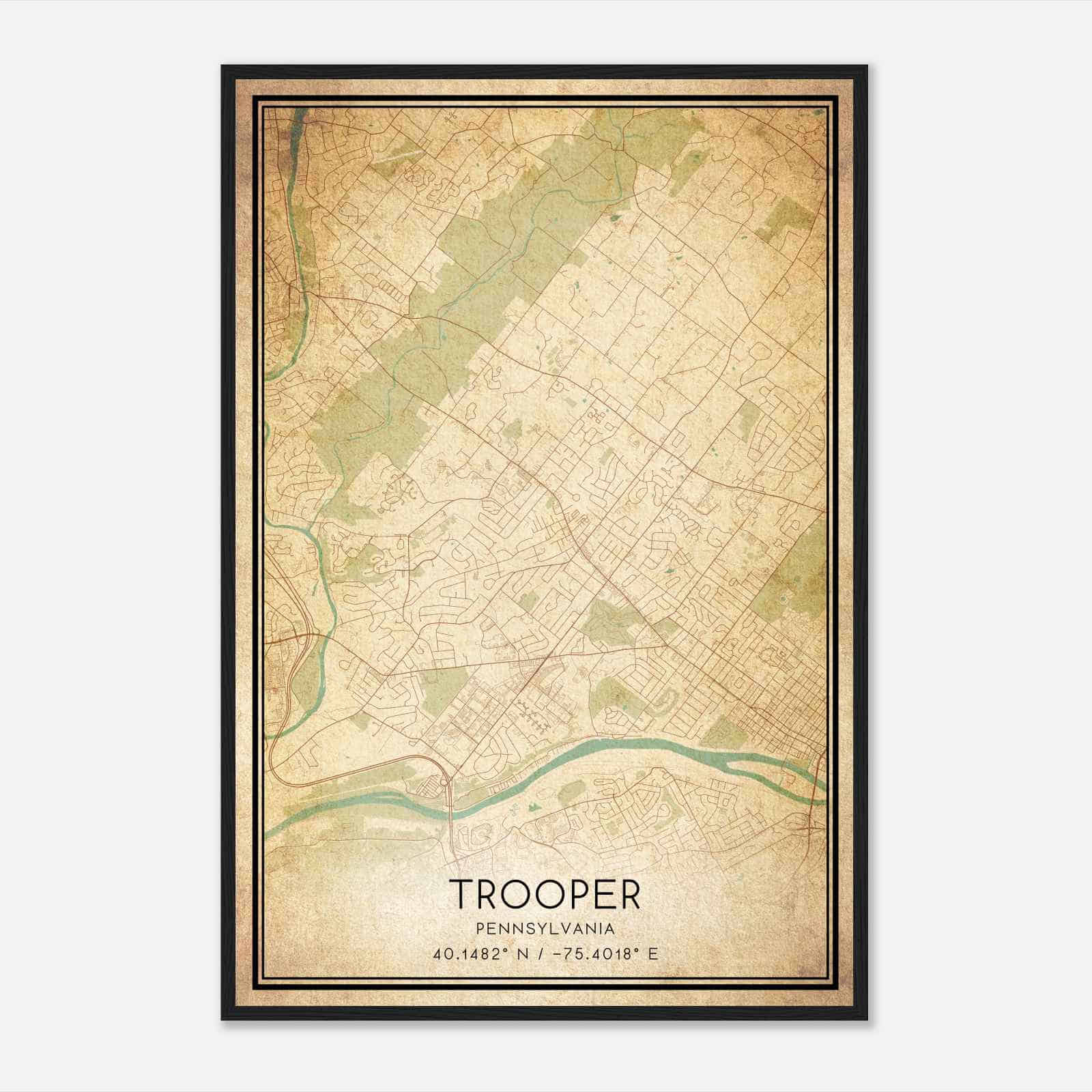 Vintage Trooper Pennsylvania Map Poster, Modern Home Decor Wall Art Print