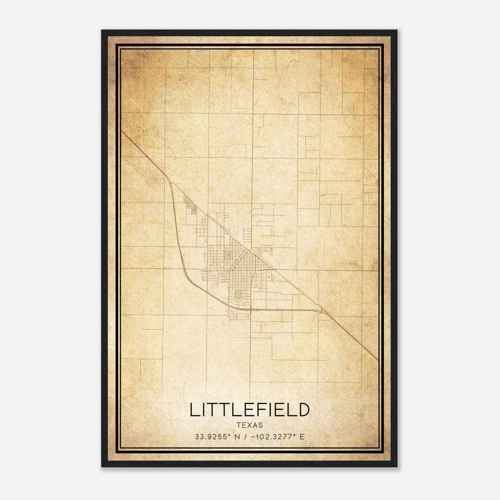 Vintage Littlefield Texas Map Poster, Modern Home Decor Wall Art Print