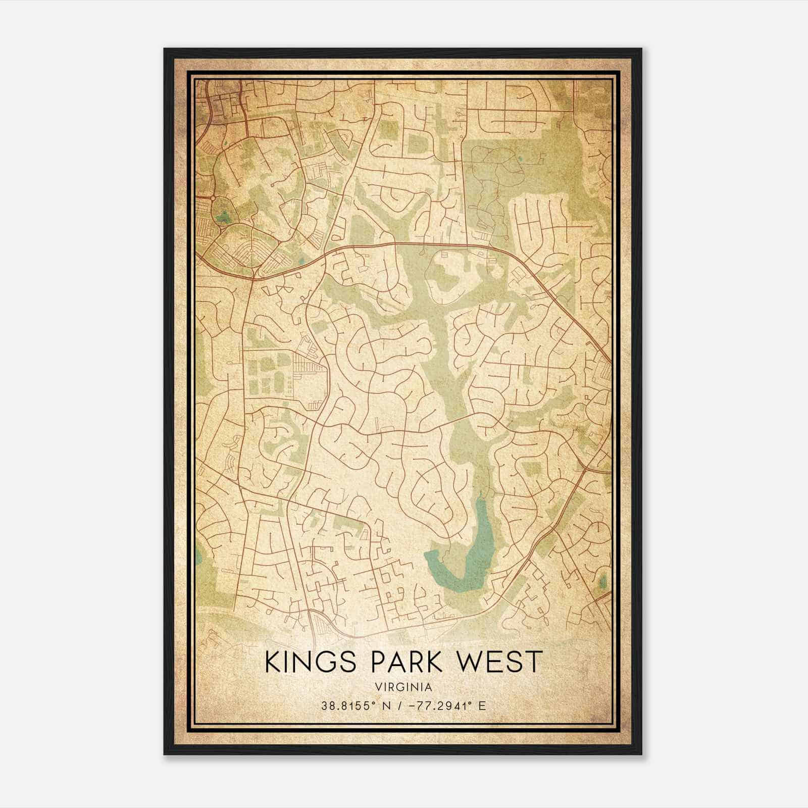 Vintage Kings Park West Virginia Map Poster, Modern Home Decor Wall Art Print