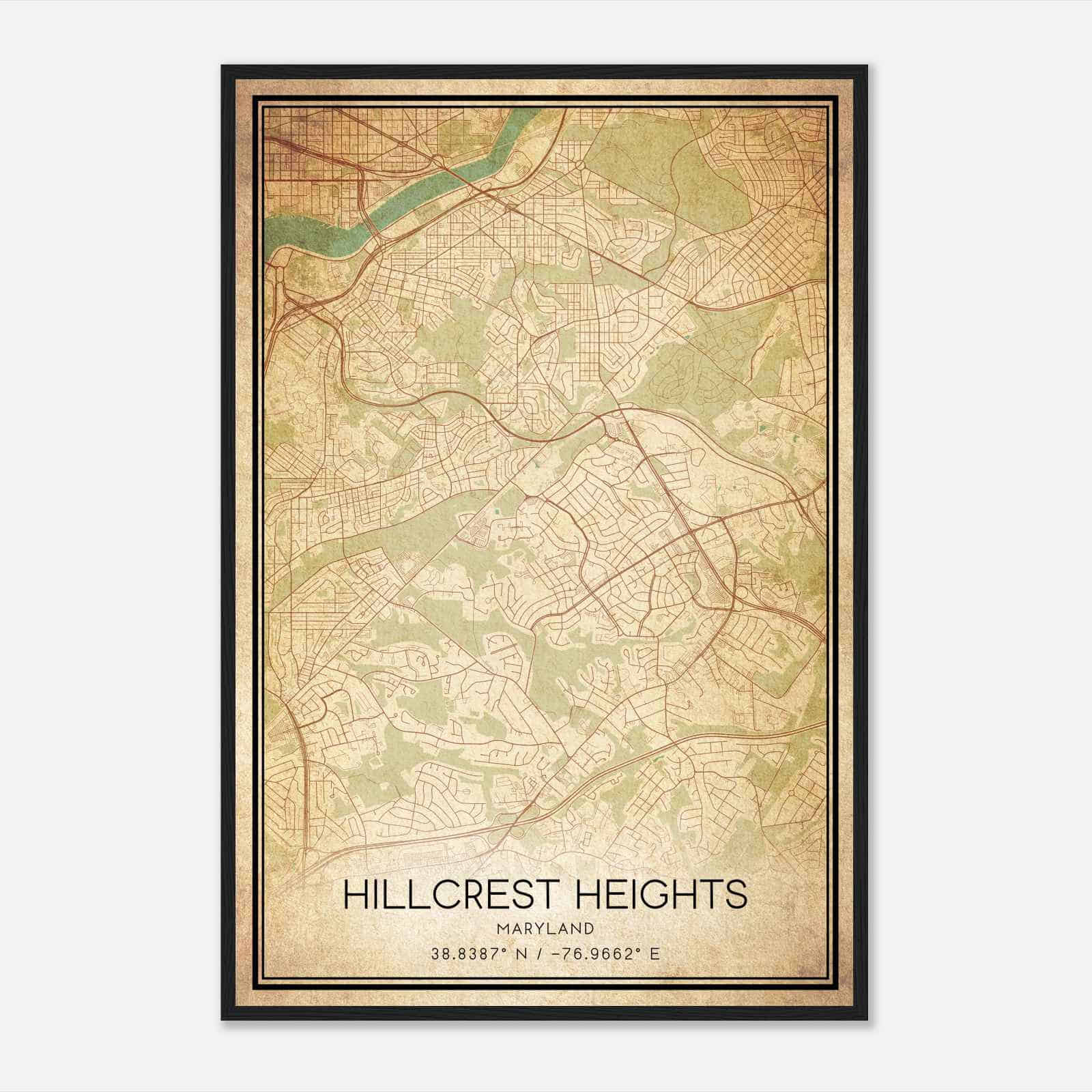 Vintage Hillcrest Heights Maryland Map Poster, Modern Home Decor Wall Art Print
