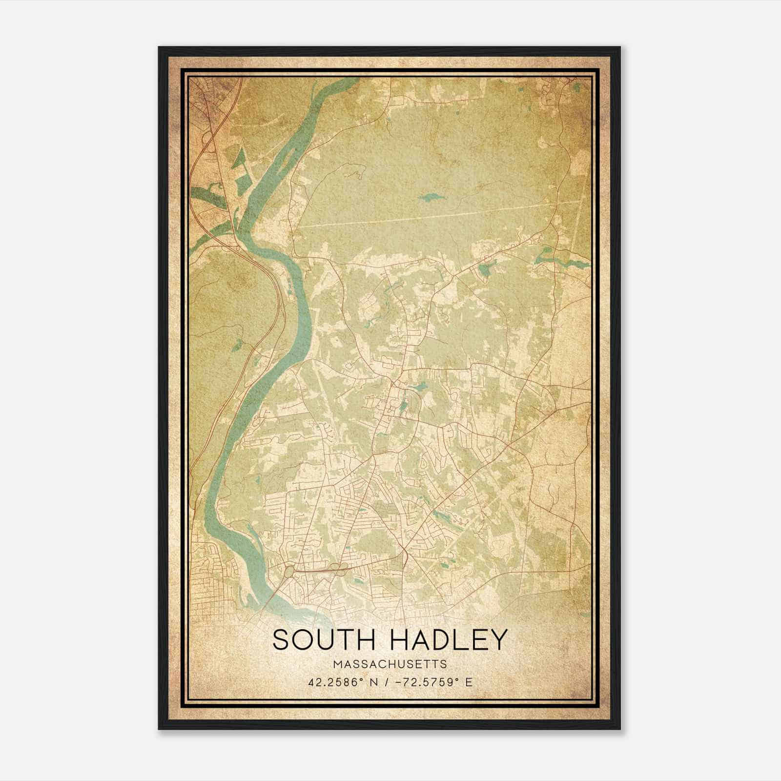 Vintage South Hadley Massachusetts Map Poster, Modern Home Decor Wall Art Print