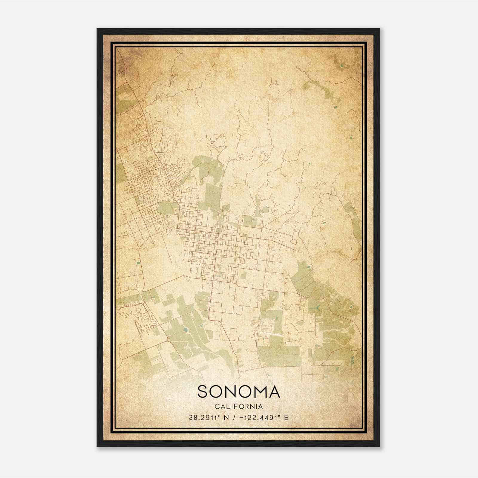 Vintage Sonoma California Map Poster, Modern Home Decor Wall Art Print