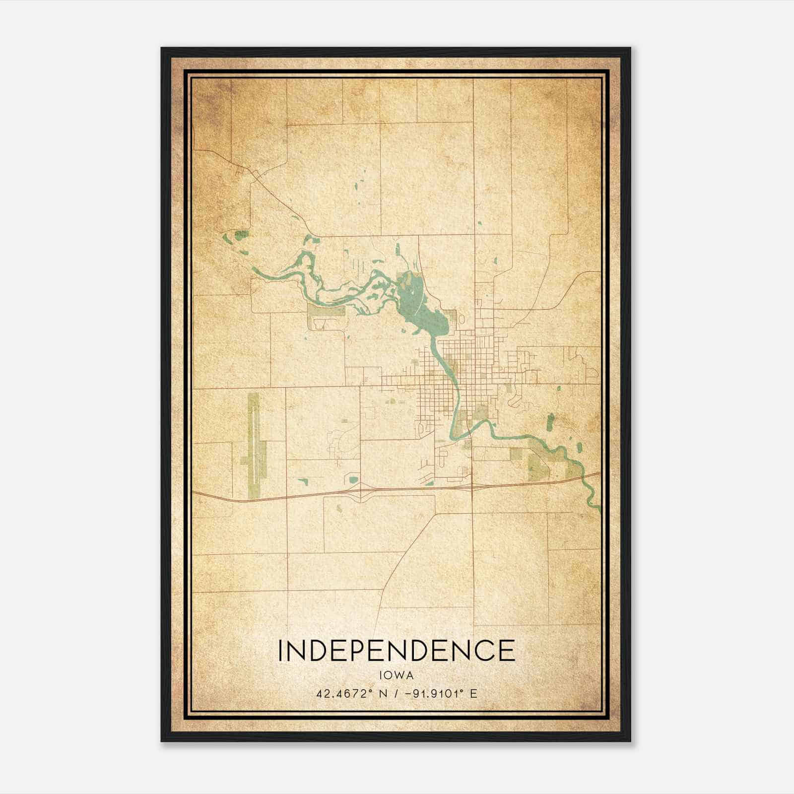 Vintage Independence Iowa Map Poster, Modern Home Decor Wall Art Print