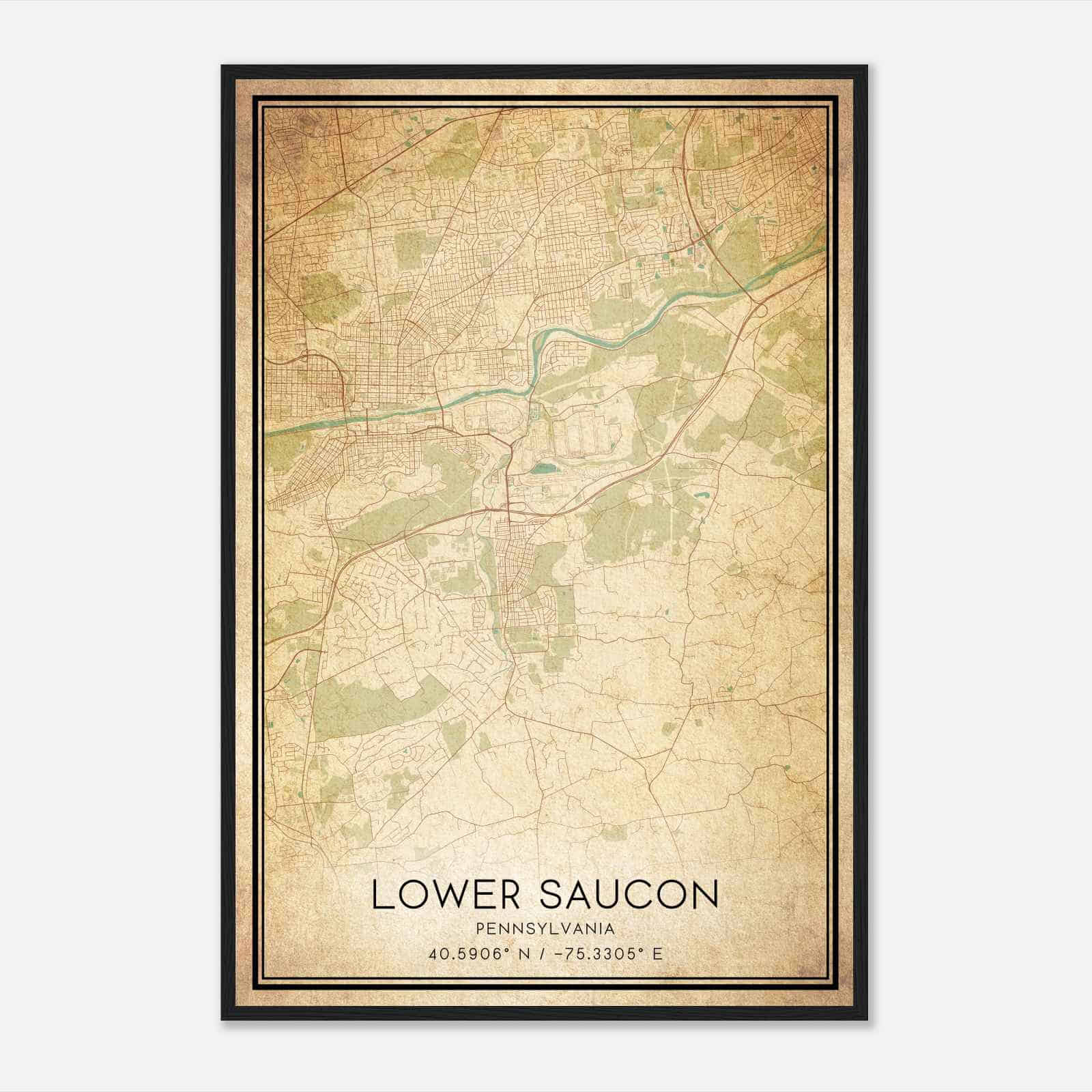Vintage Lower Saucon Pennsylvania Map Poster, Modern Home Decor Wall Art Print