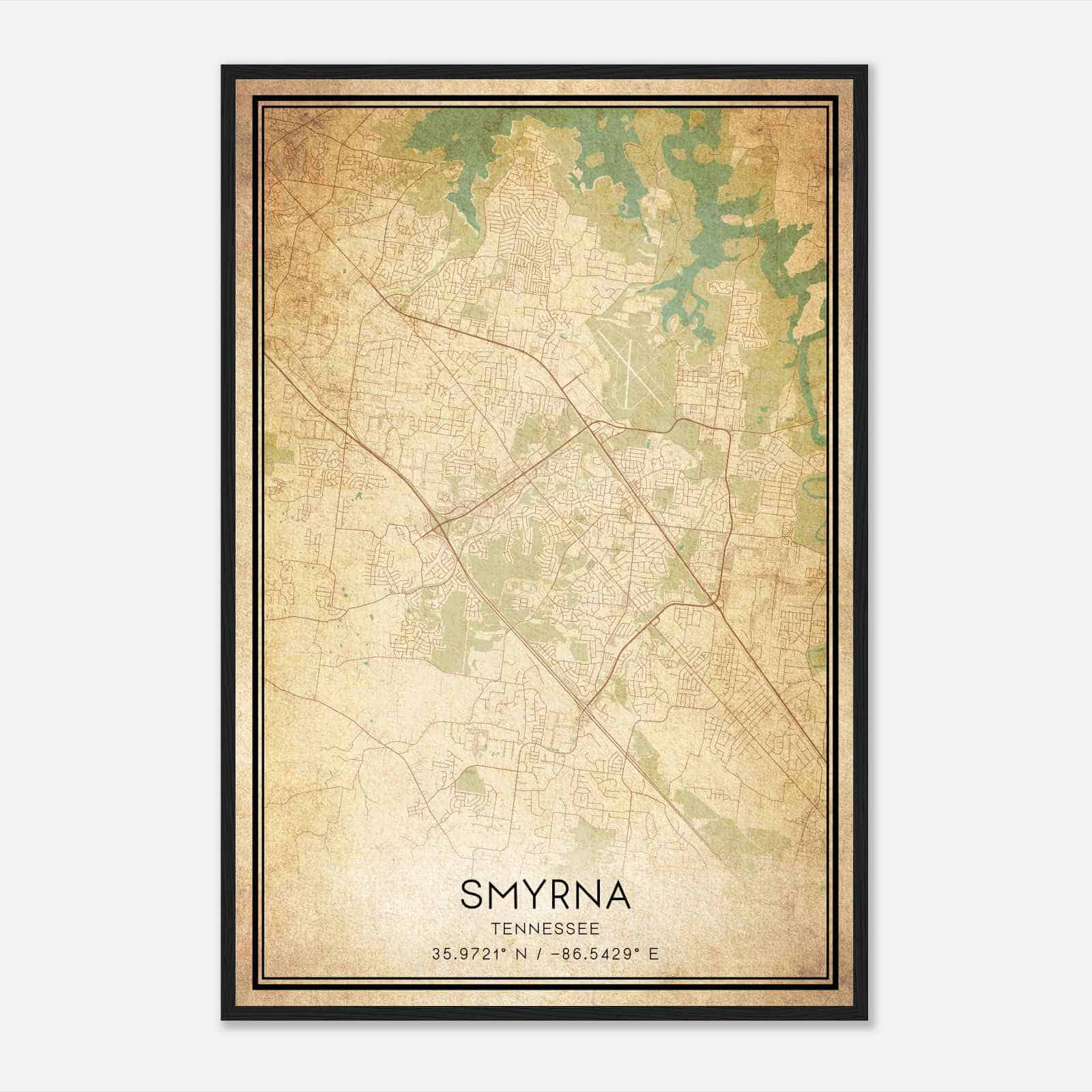 Vintage Smyrna Tennessee Map Poster, Modern Home Decor Wall Art Print