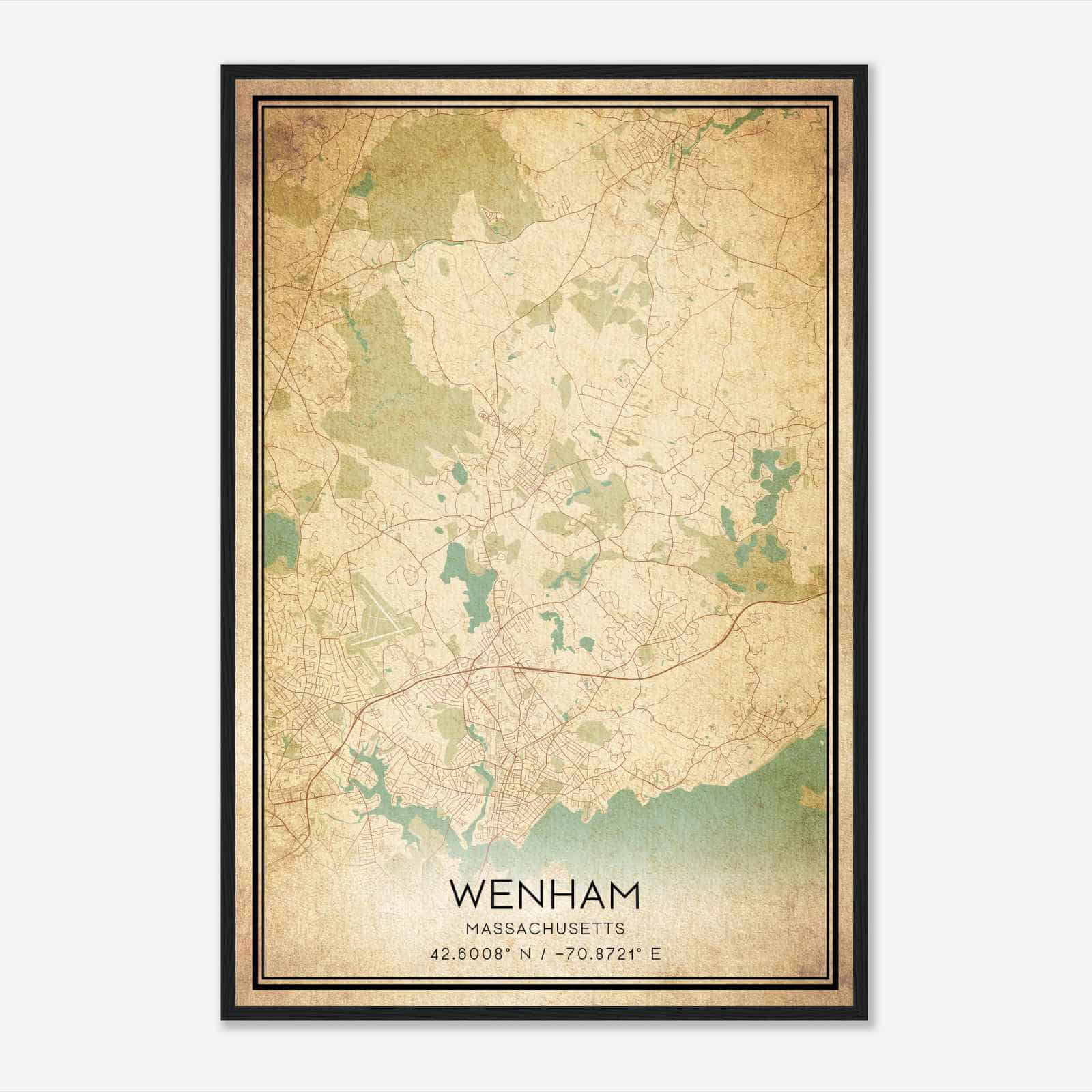 Vintage Wenham Massachusetts Map Poster, Modern Home Decor Wall Art Print