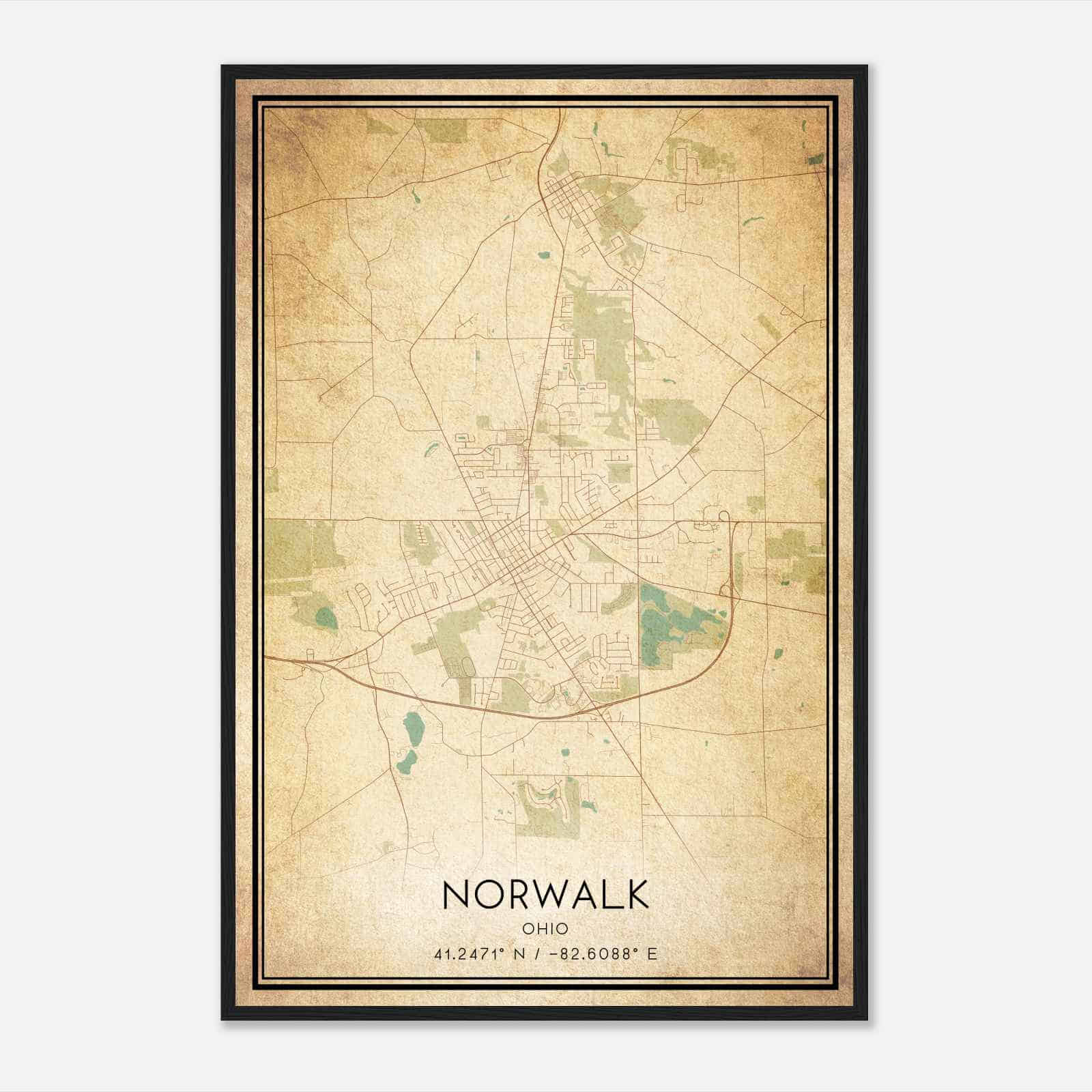 Vintage Norwalk Ohio Map Poster, Modern Home Decor Wall Art Print