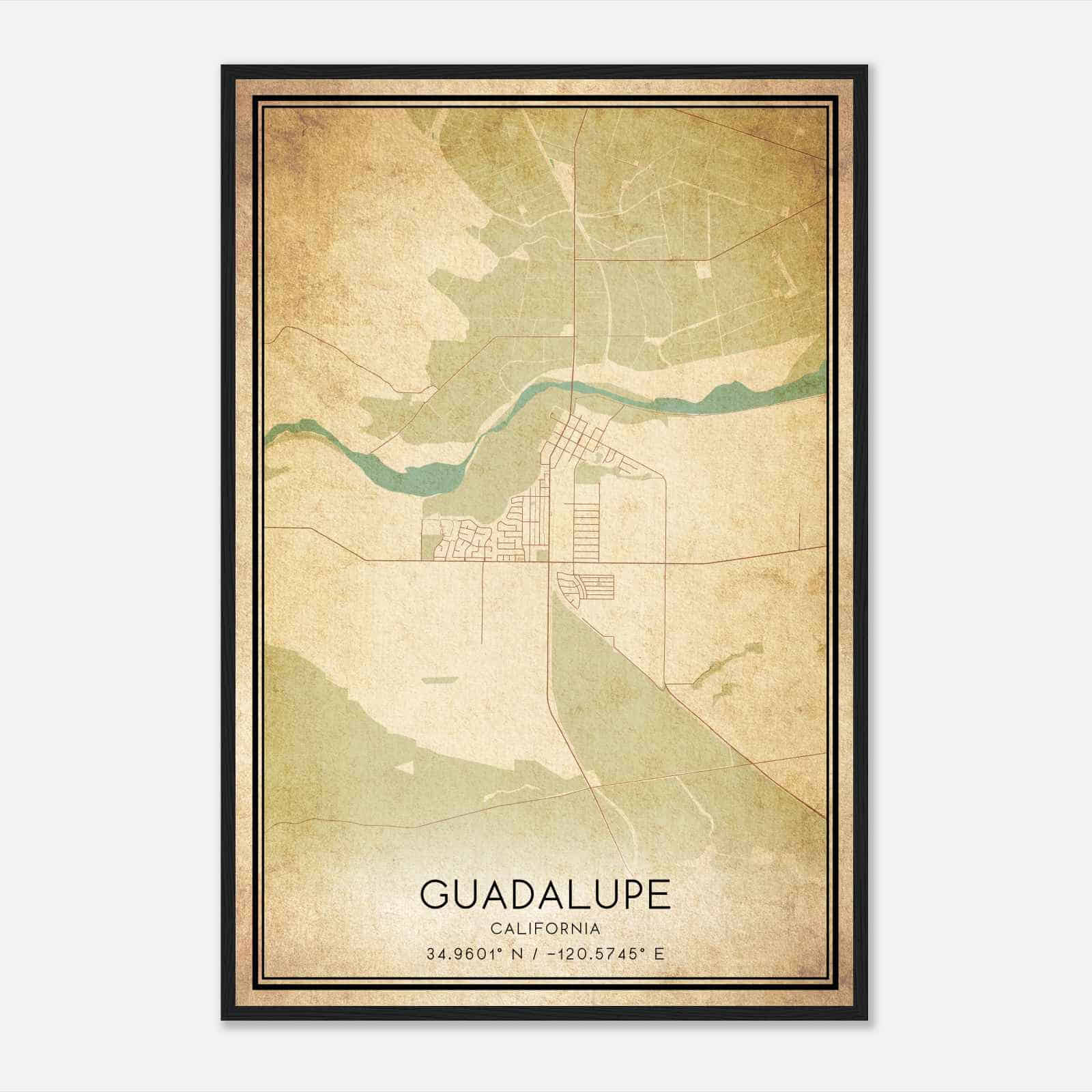 Vintage Guadalupe California Map Poster, Modern Home Decor Wall Art Print