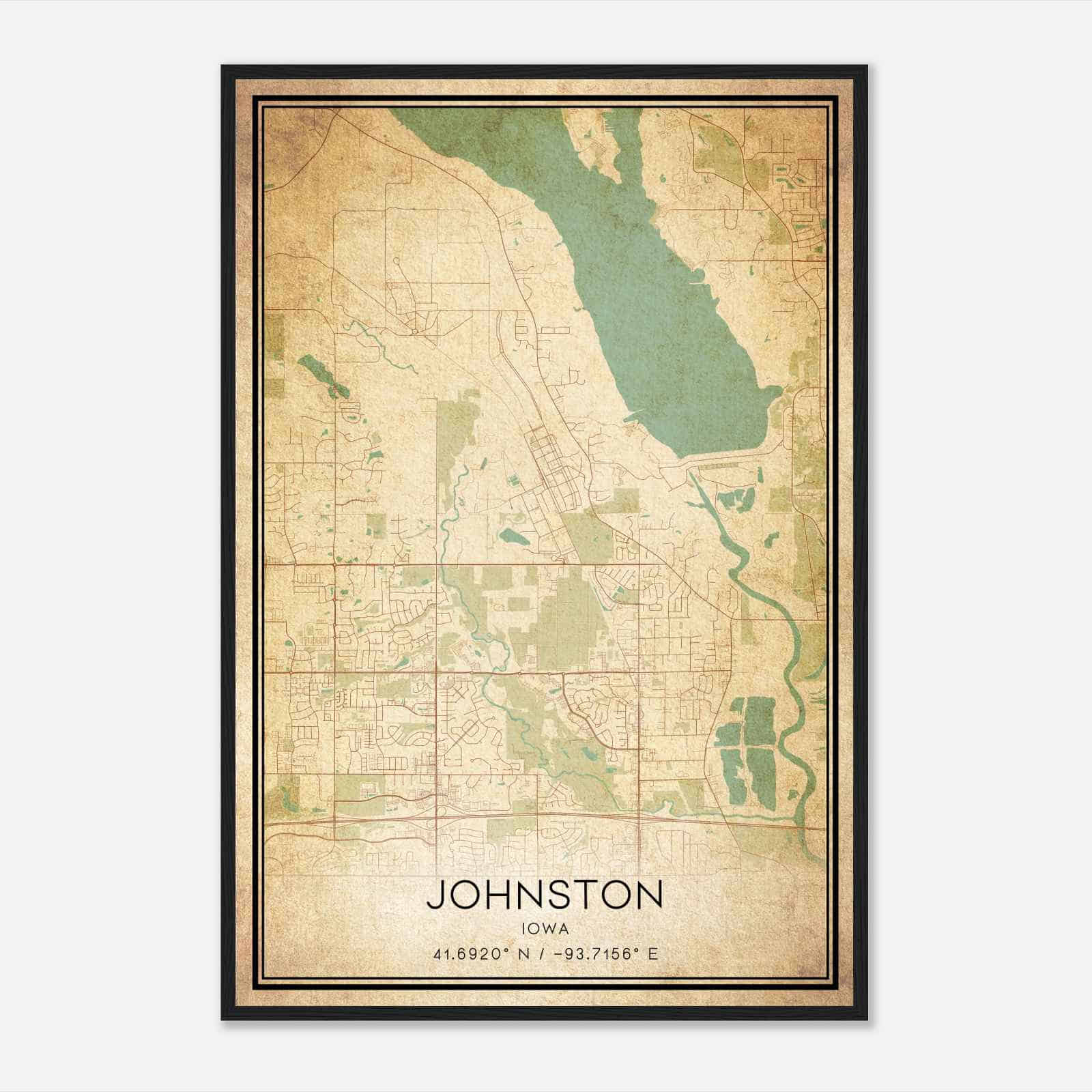 Vintage Johnston Iowa Map Poster, Modern Home Decor Wall Art Print