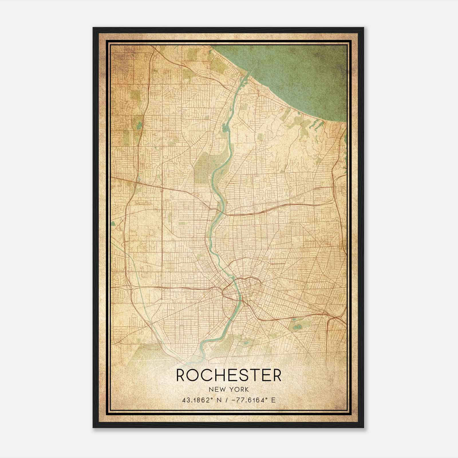 Vintage Rochester New York Map Poster, Modern Home Decor Wall Art Print