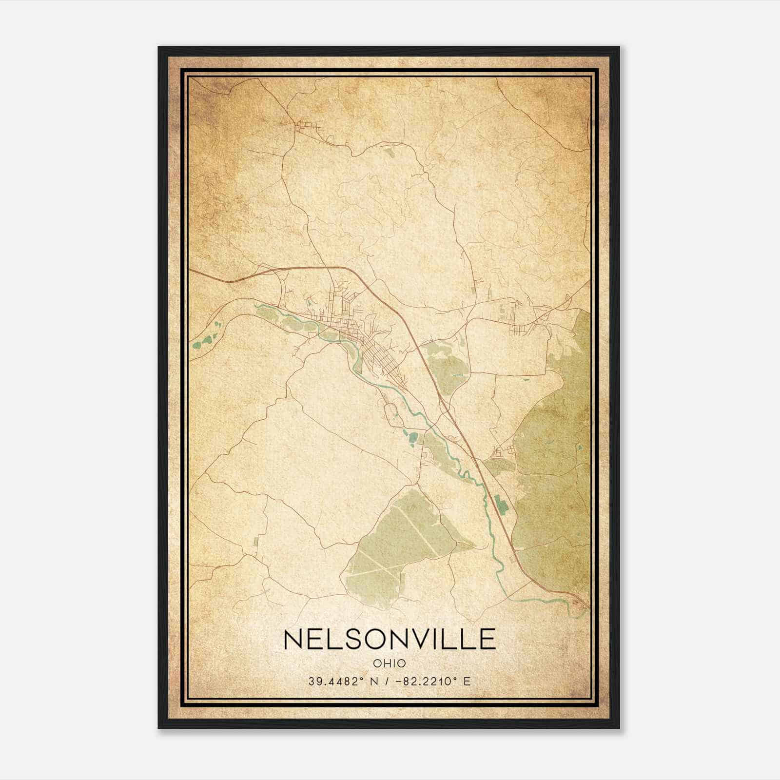 Vintage Nelsonville Ohio Map Poster, Modern Home Decor Wall Art Print