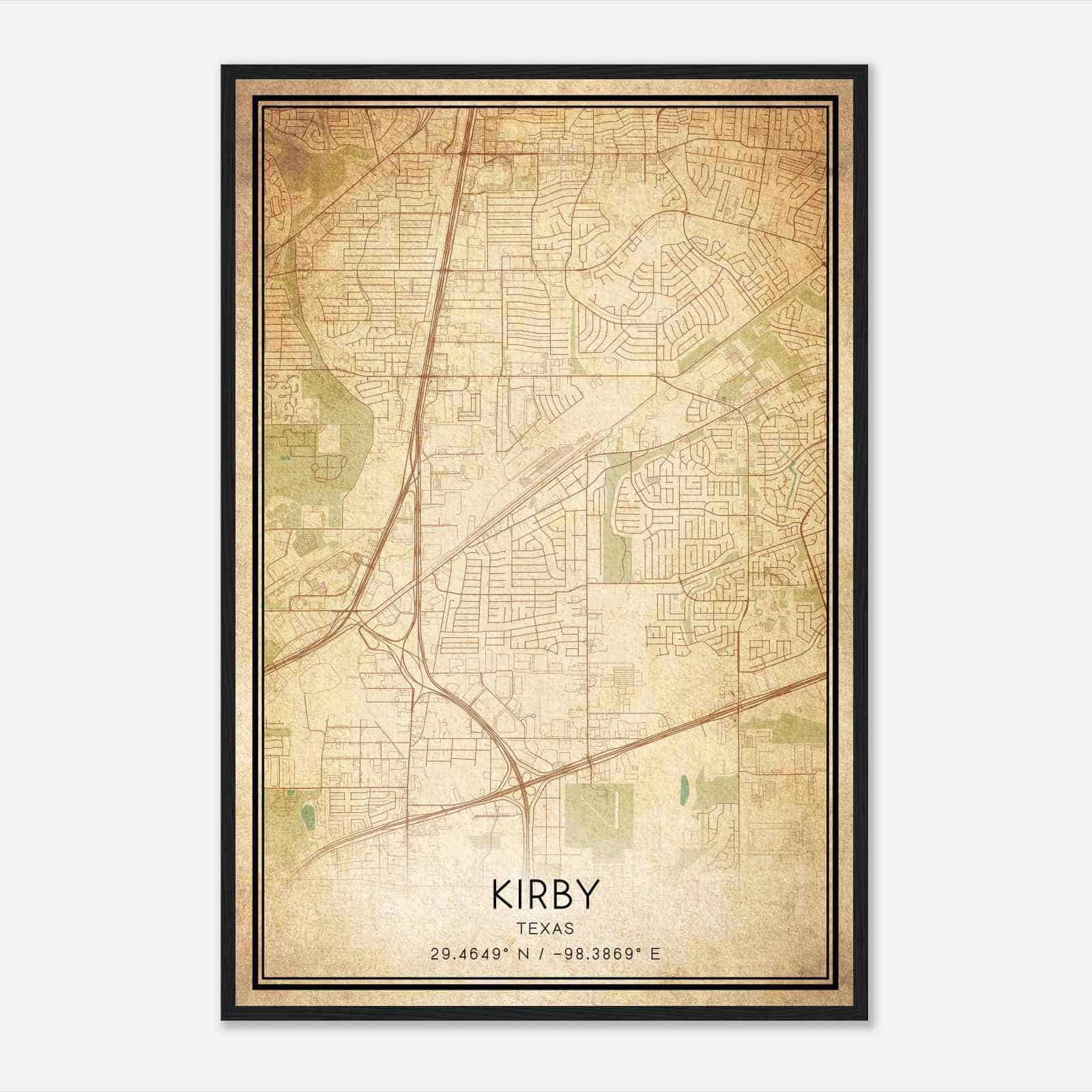 Vintage Kirby Texas Map Poster, Modern Home Decor Wall Art Print