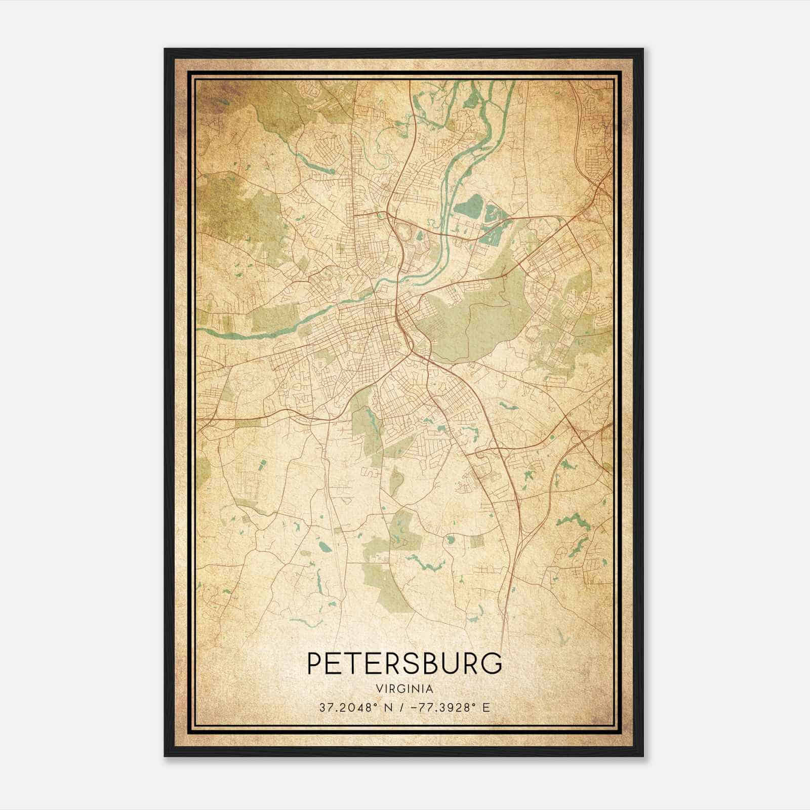 Vintage Petersburg Virginia Map Poster, Modern Home Decor Wall Art Print