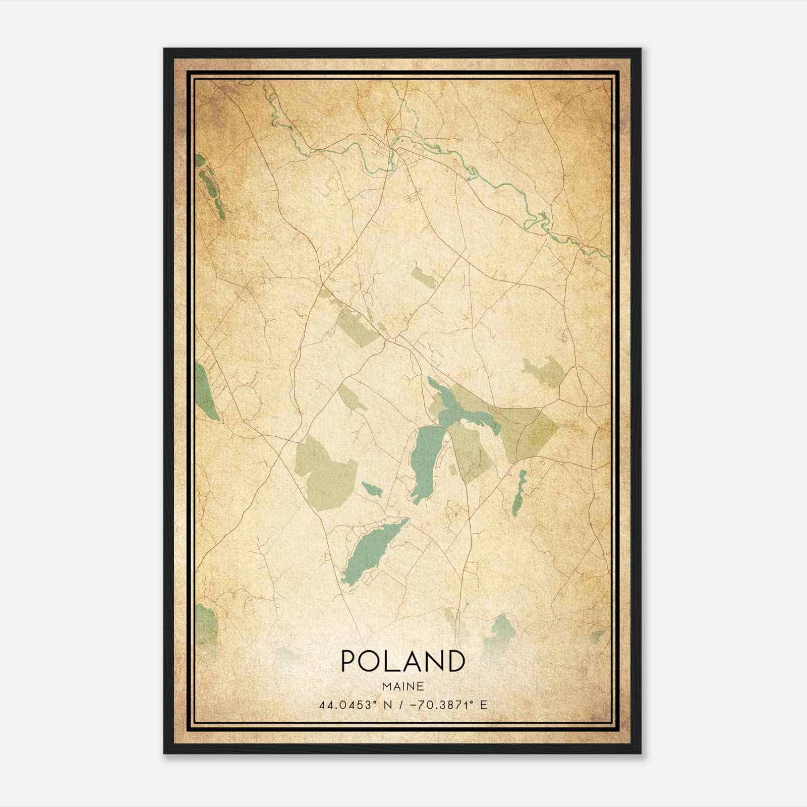 Vintage Poland Maine Map Poster, Modern Home Decor Wall Art Print