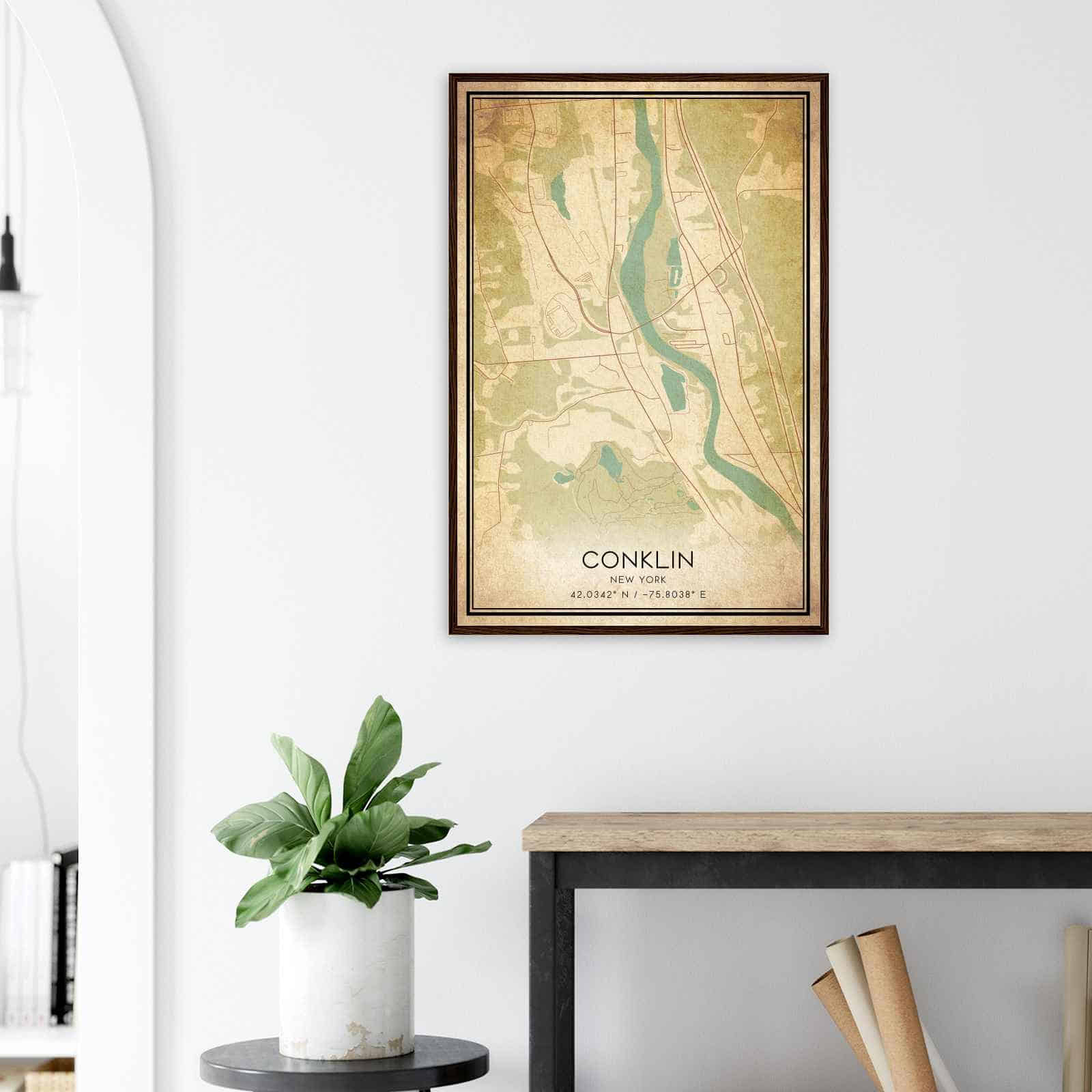 Vintage Conklin New York Map Poster, Modern Home Decor Wall Art Print