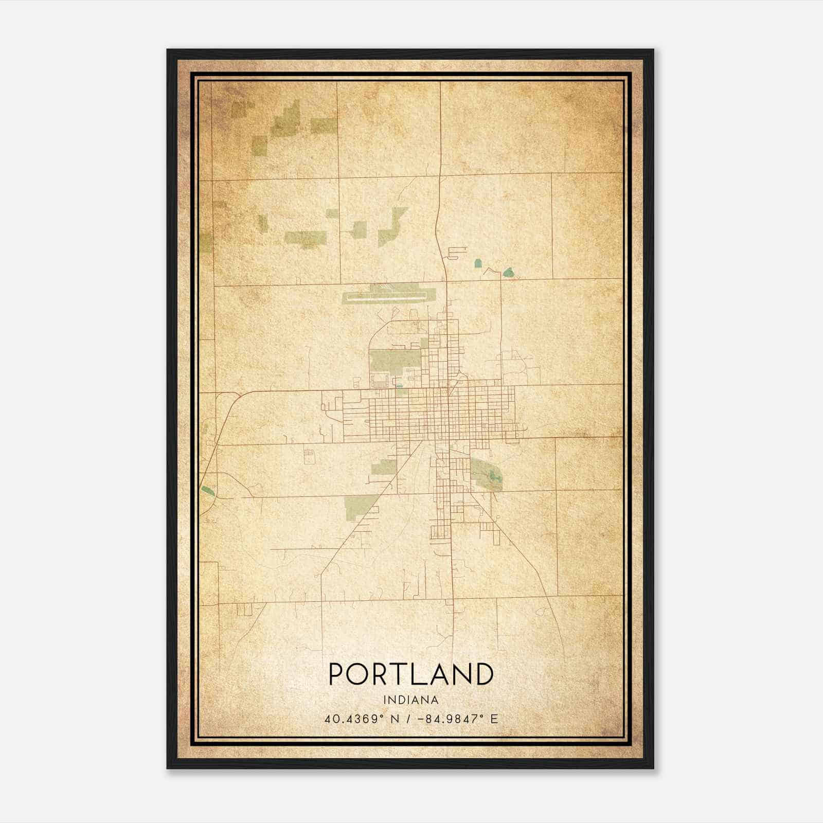 Vintage Portland Indiana Map Poster, Modern Home Decor Wall Art Print