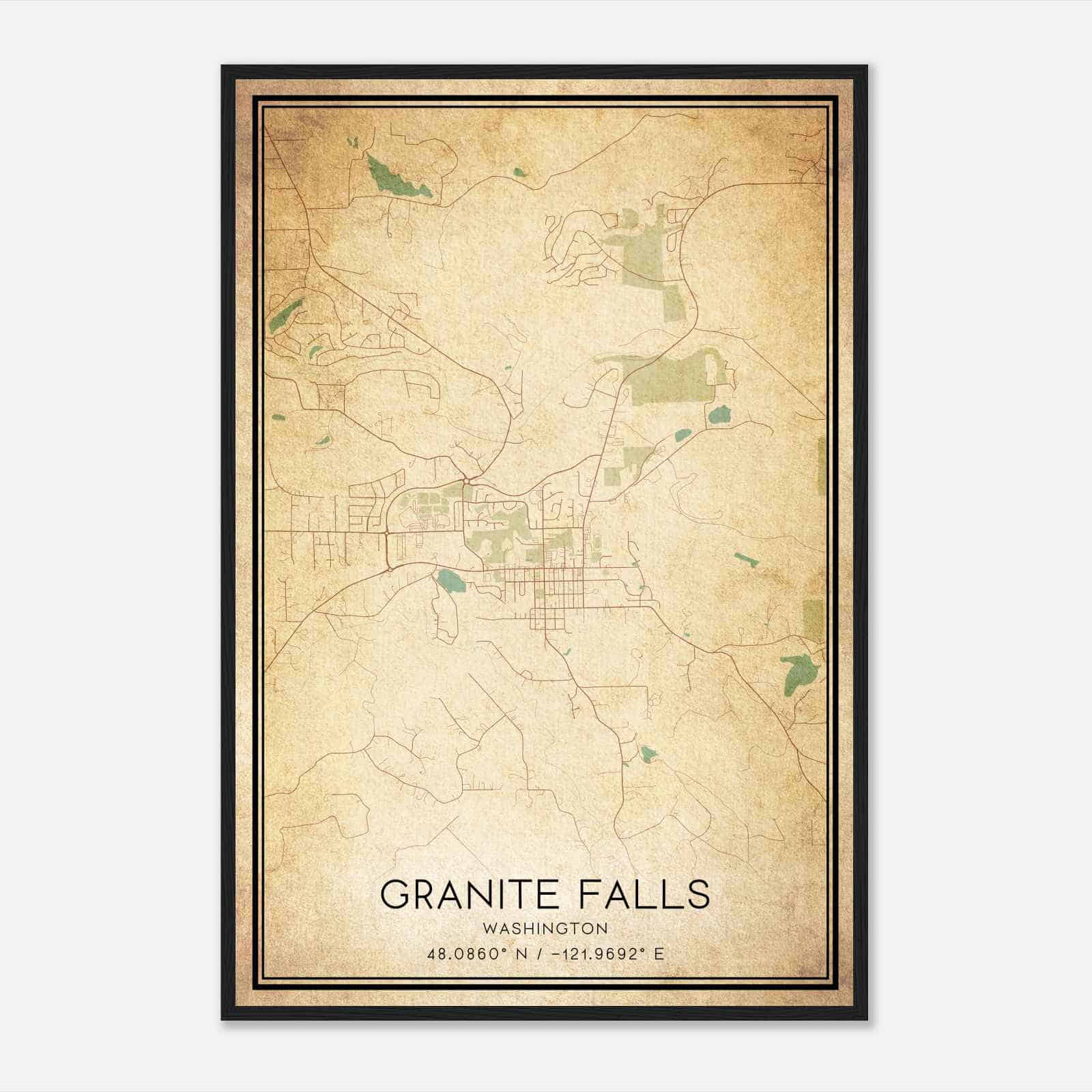 Vintage Granite Falls Washington Map Poster, Modern Home Decor Wall Art Print