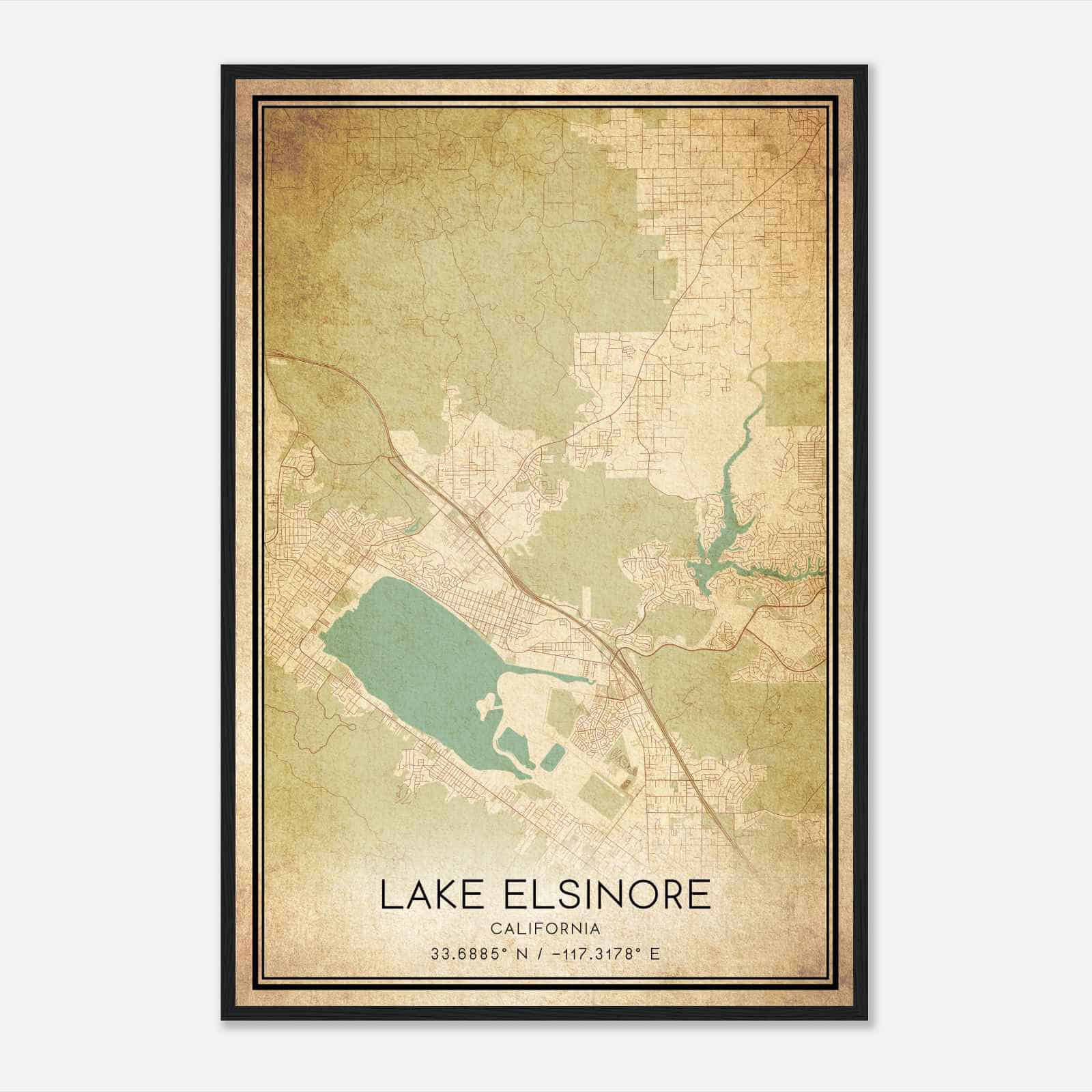 Vintage Lake Elsinore California Map Poster, Modern Home Decor Wall Art Print