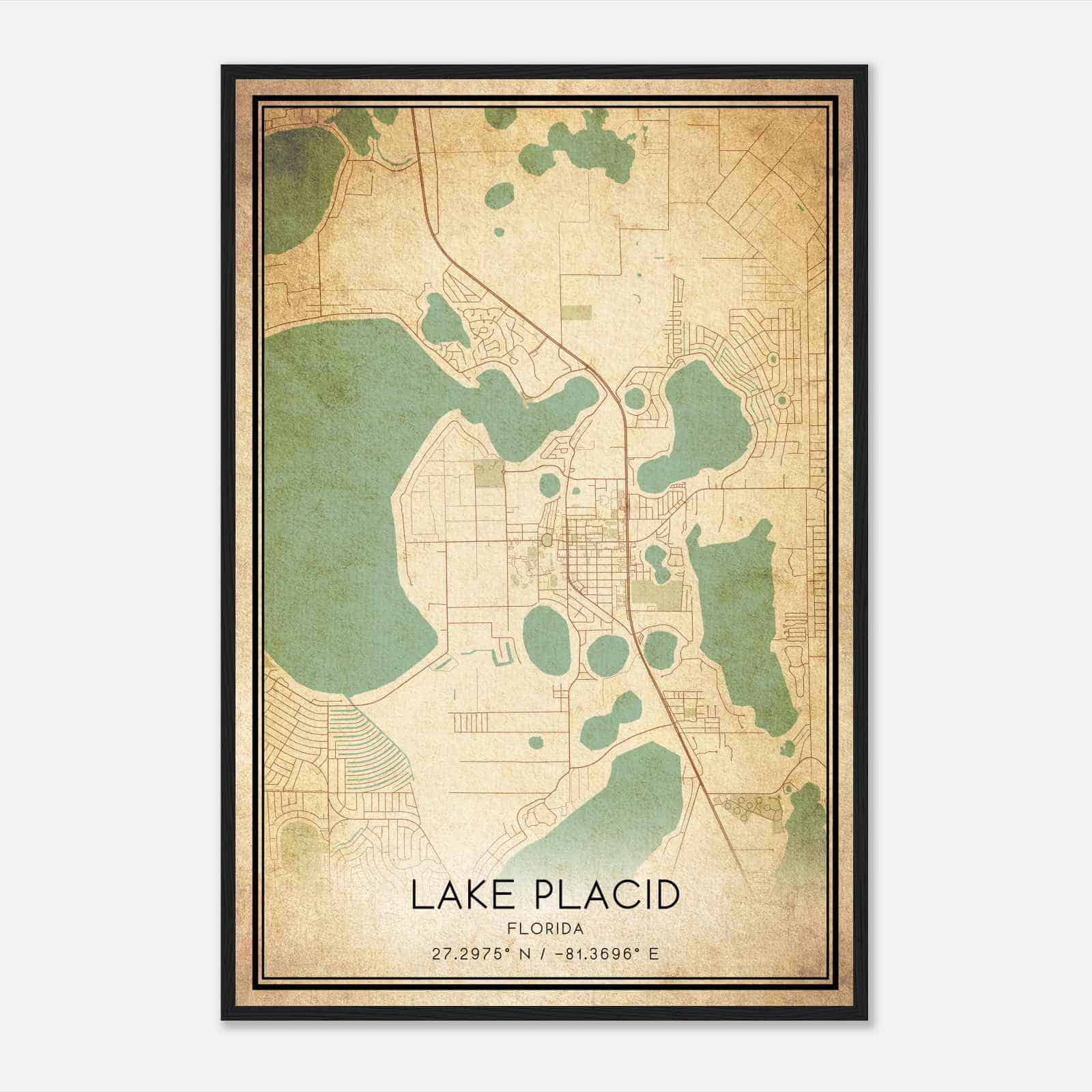 Vintage Lake Placid Florida Map Poster, Modern Home Decor Wall Art Print