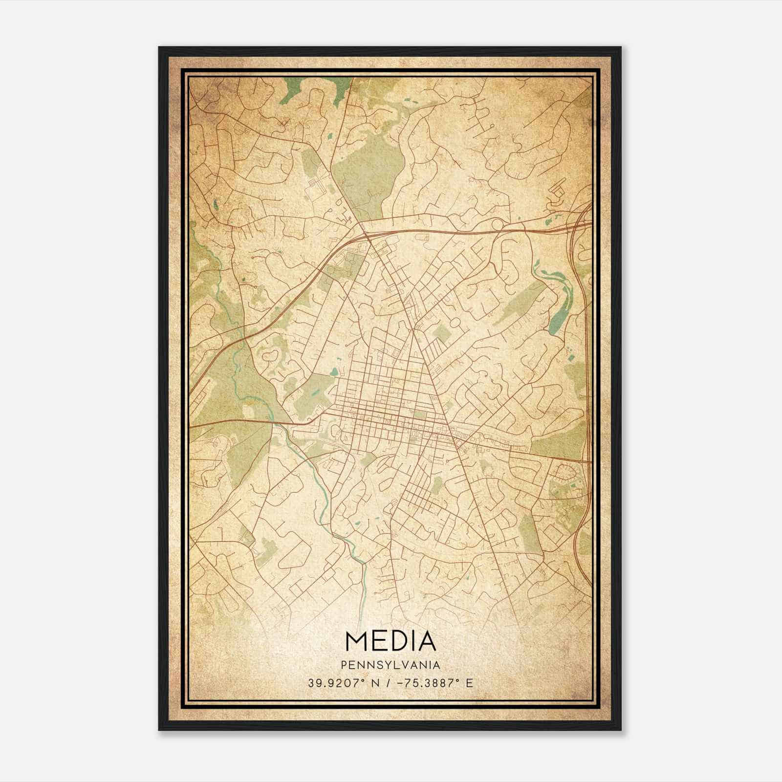 Vintage Media Pennsylvania Map Poster, Modern Home Decor Wall Art Print