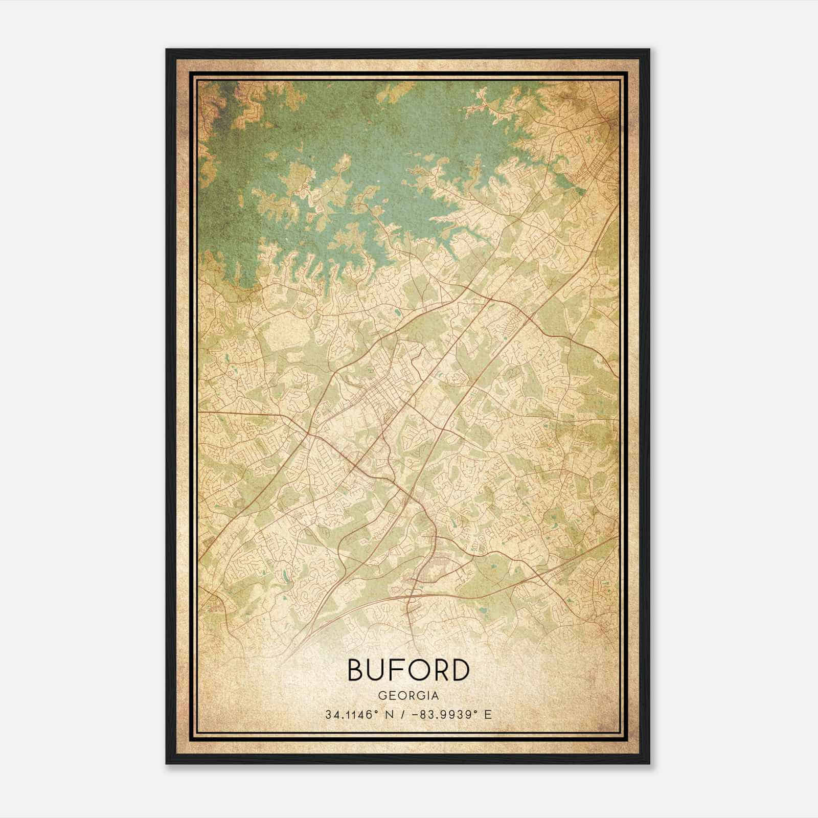 Vintage Buford Georgia Map Poster, Modern Home Decor Wall Art Print