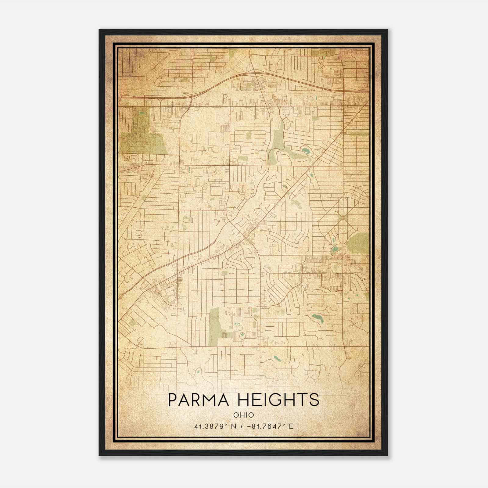 Vintage Parma Heights Ohio Map Poster, Modern Home Decor Wall Art Print