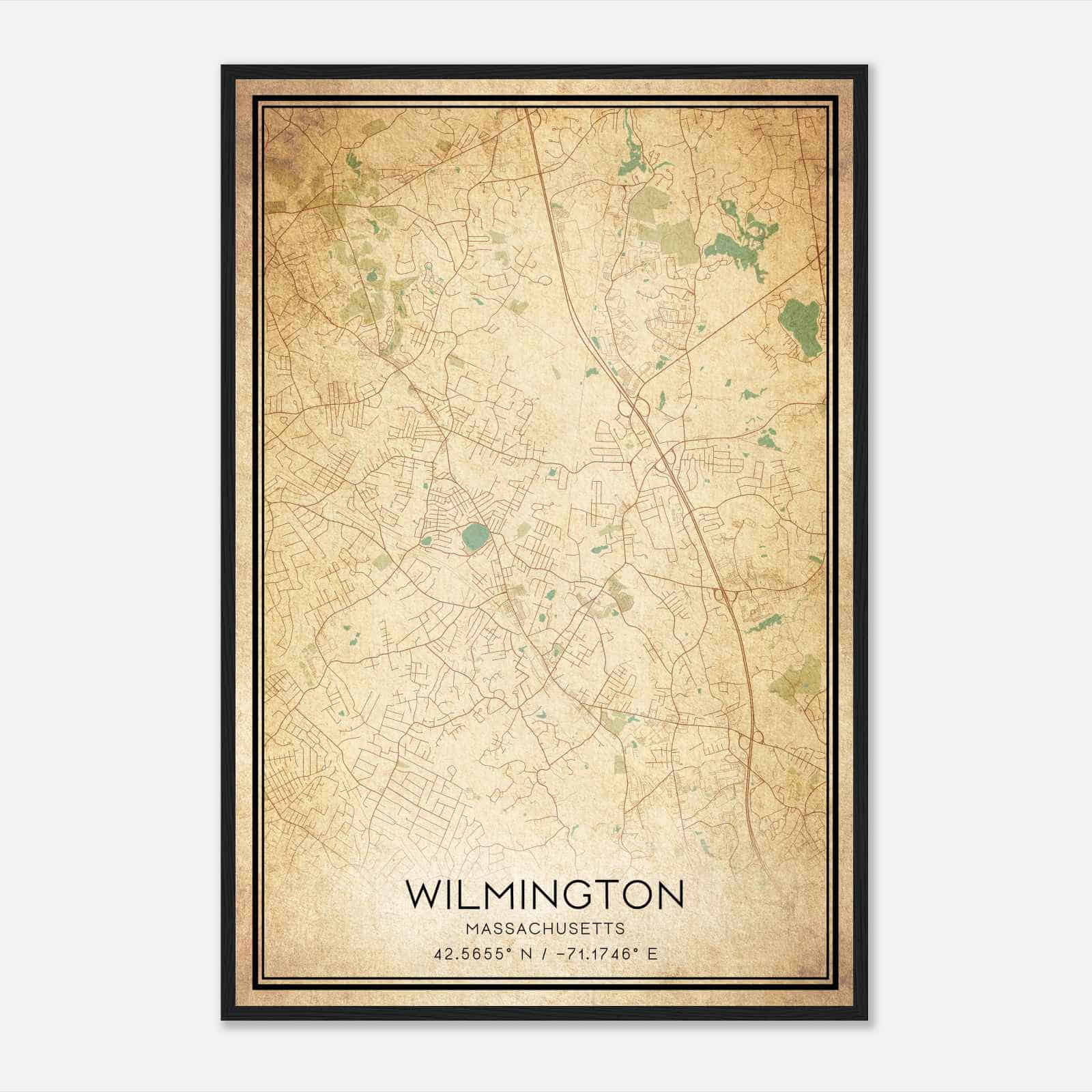 Vintage Wilmington Massachusetts Map Poster, Modern Home Decor Wall Art Print